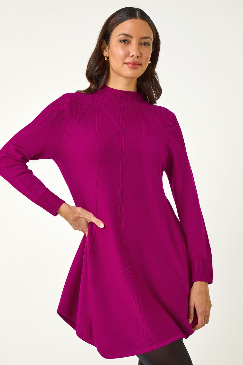 MAGENTA V Stitch High Neck Knitted Dress, Image 1 of 5
