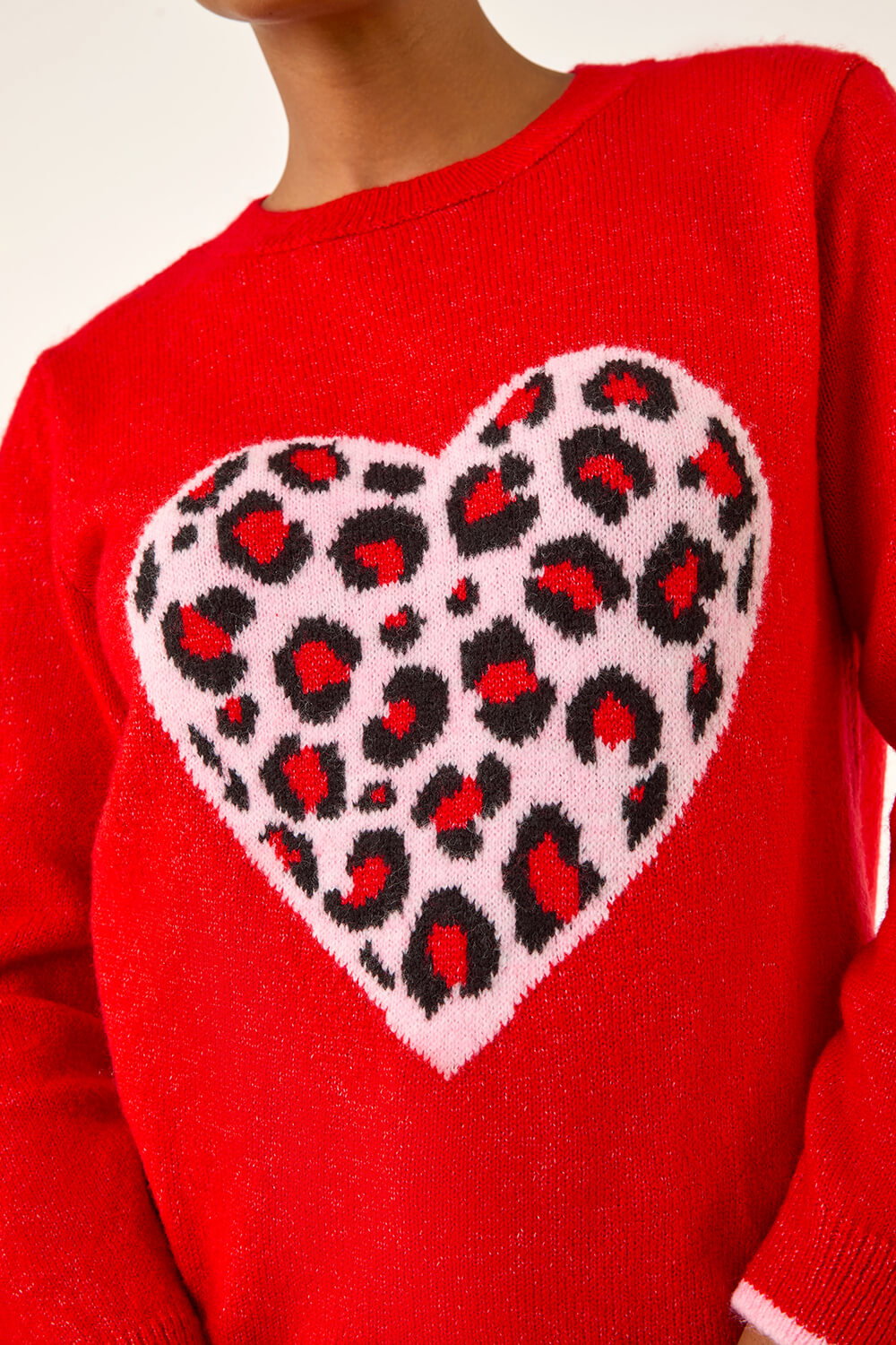 Red Animal Heart Detail Knit Jumper , Image 6 of 5