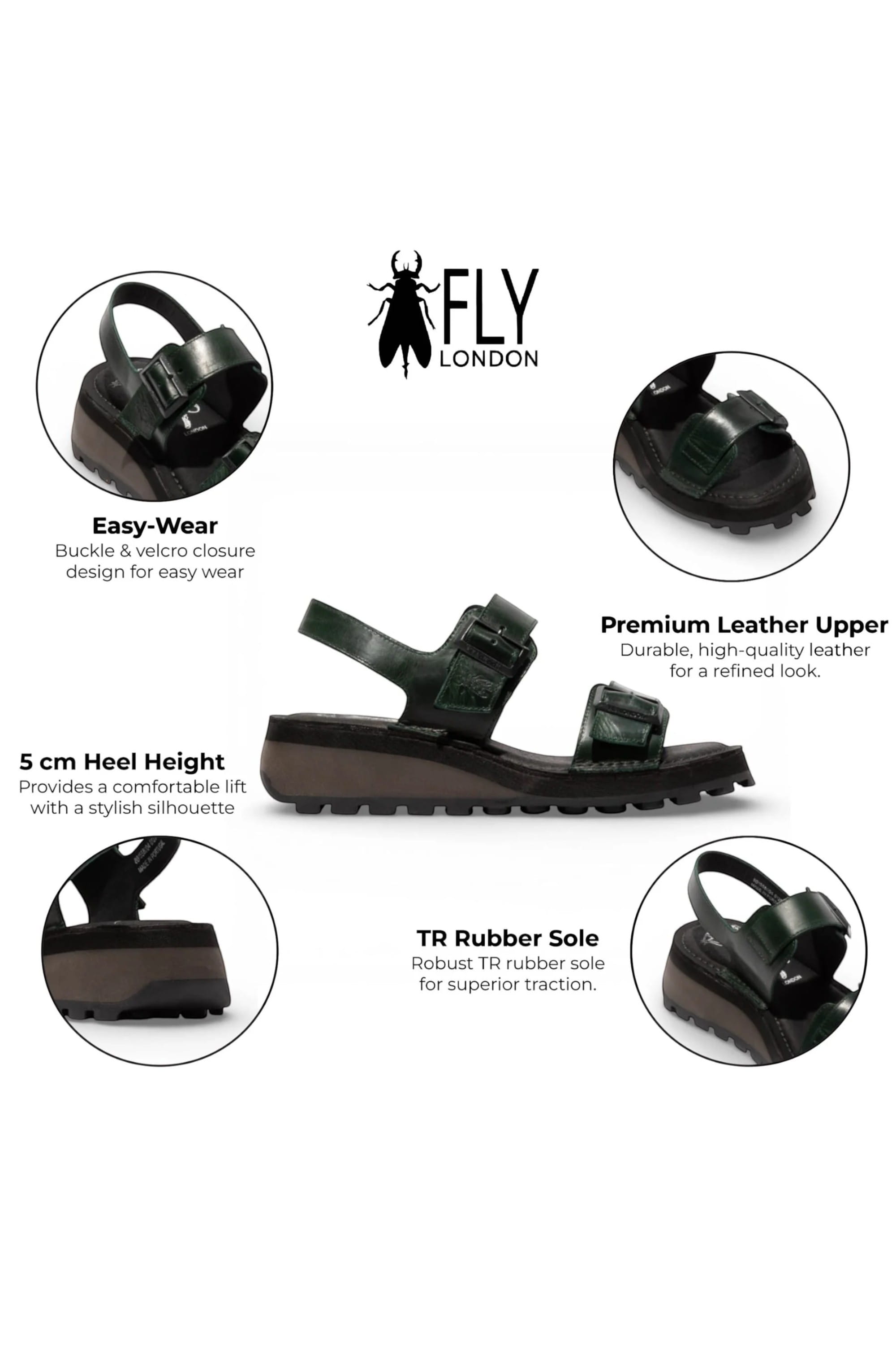 Green Womens Wedge Buckle Sandals-HEIF558FLY, Image 3 of 5