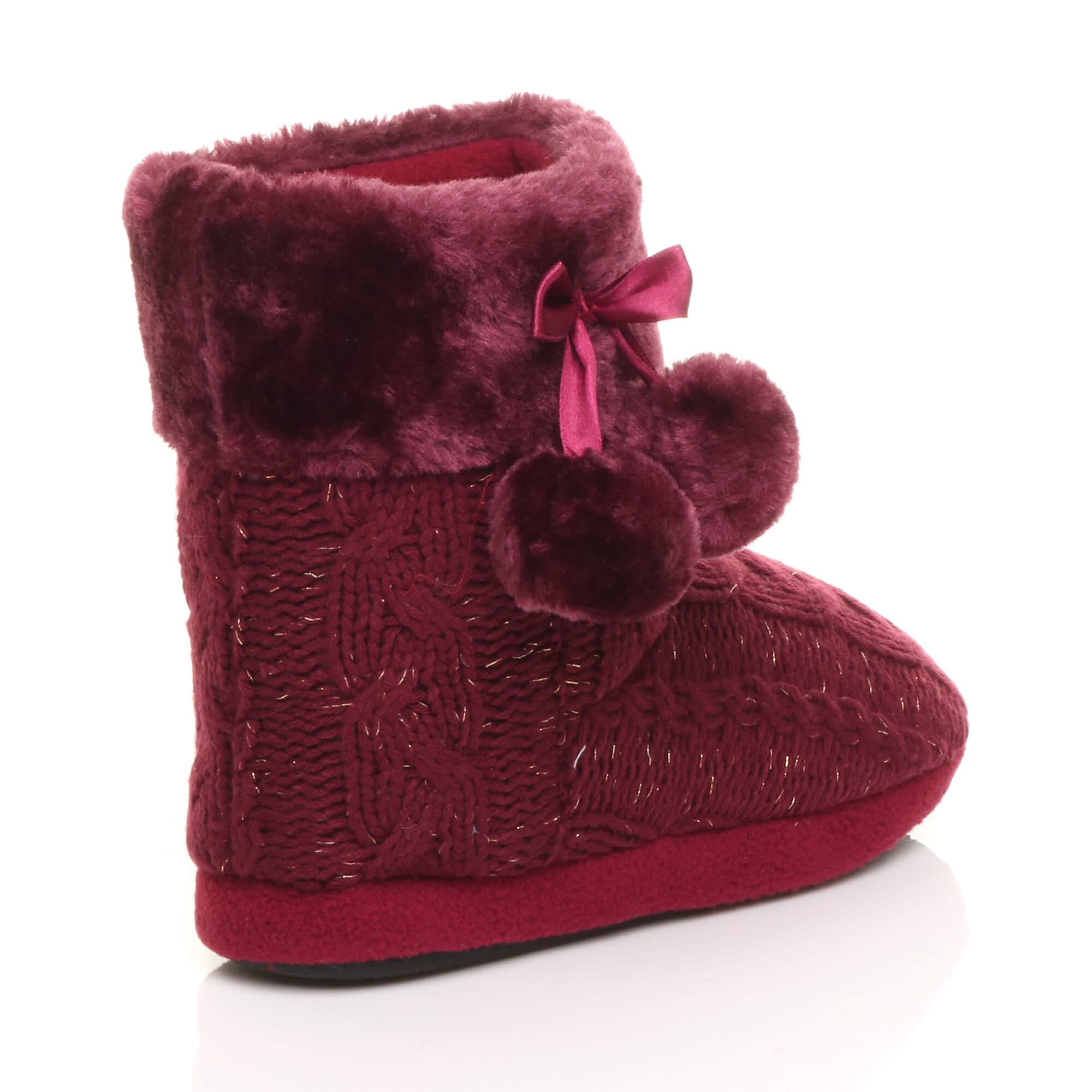 Burgundy AJVANI Burgundy Knitted Glitter Ankle Boot Slippers, Image 3 of 5
