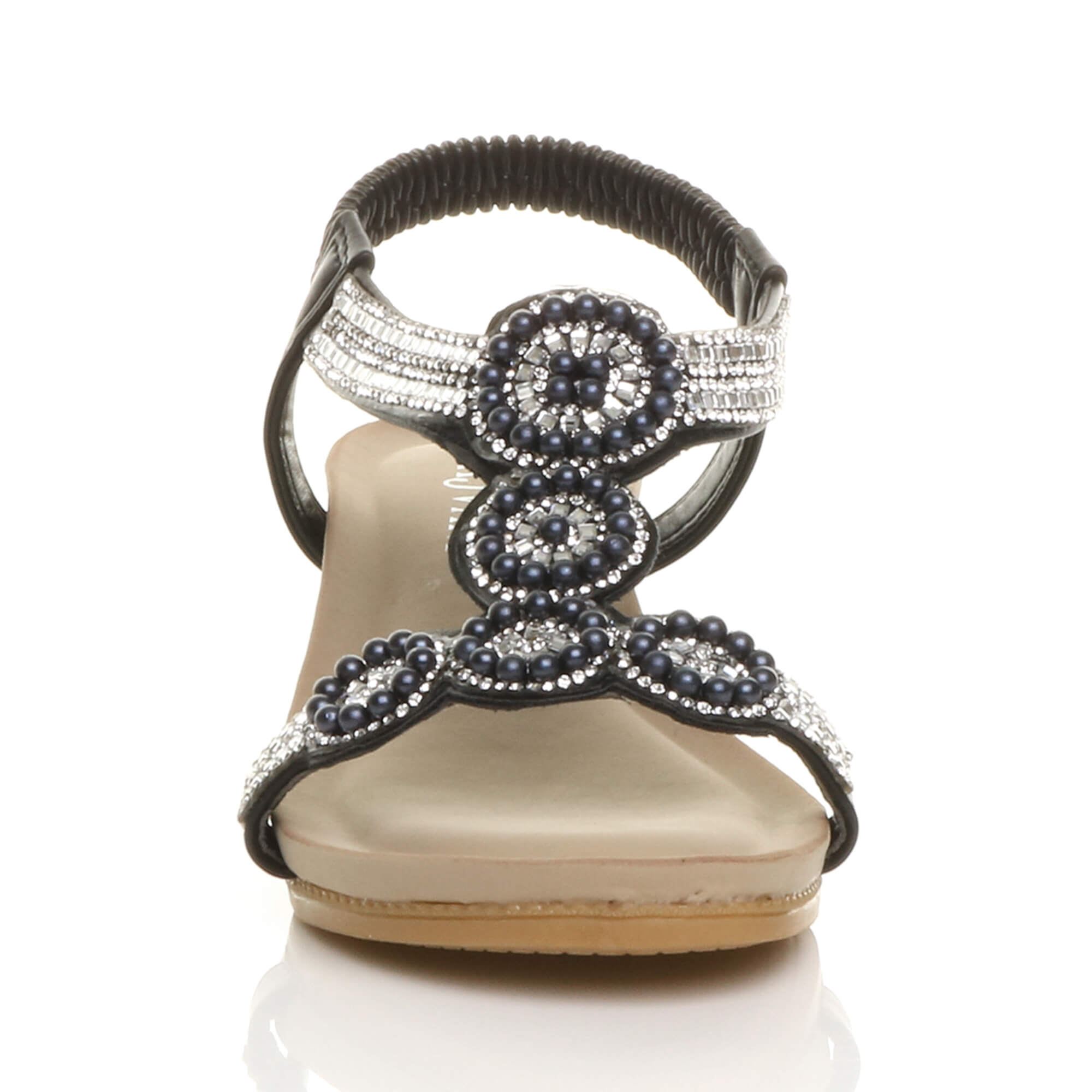 Black Mid Wedge Diamante Slingback Sandals, Image 6 of 6