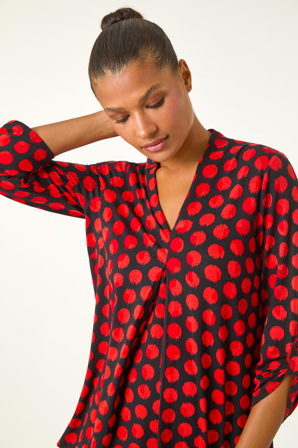 Red Spot Print Pleat Front Top, Image 1 of 5
