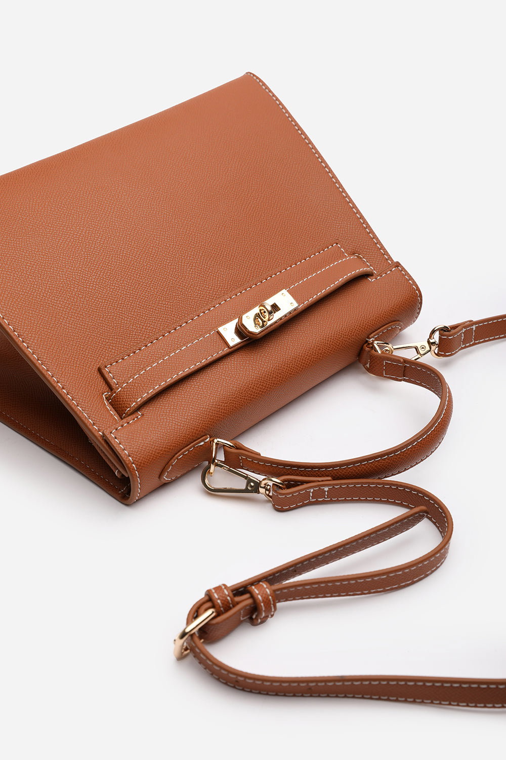 Tan Lluvia Top Handle Satchel Mini Tote Bag With Turn-Lock Closure, Image 3 of 8