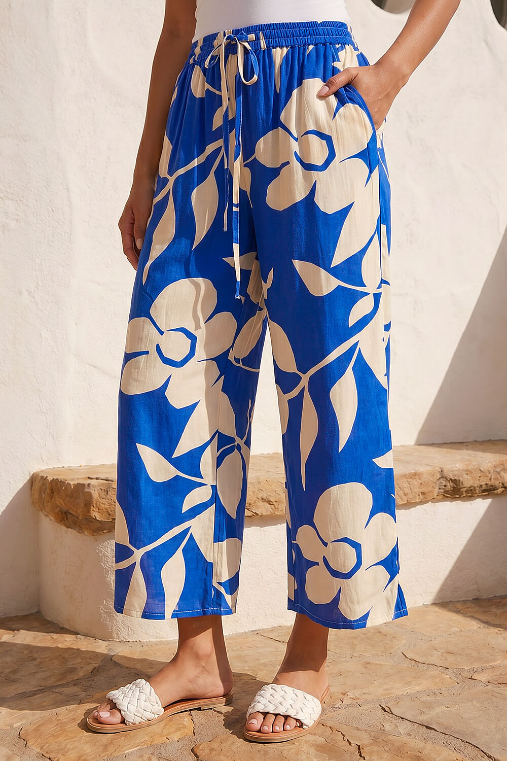 Royal Blue Floral Mono Print Trouser, Image 3 of 5