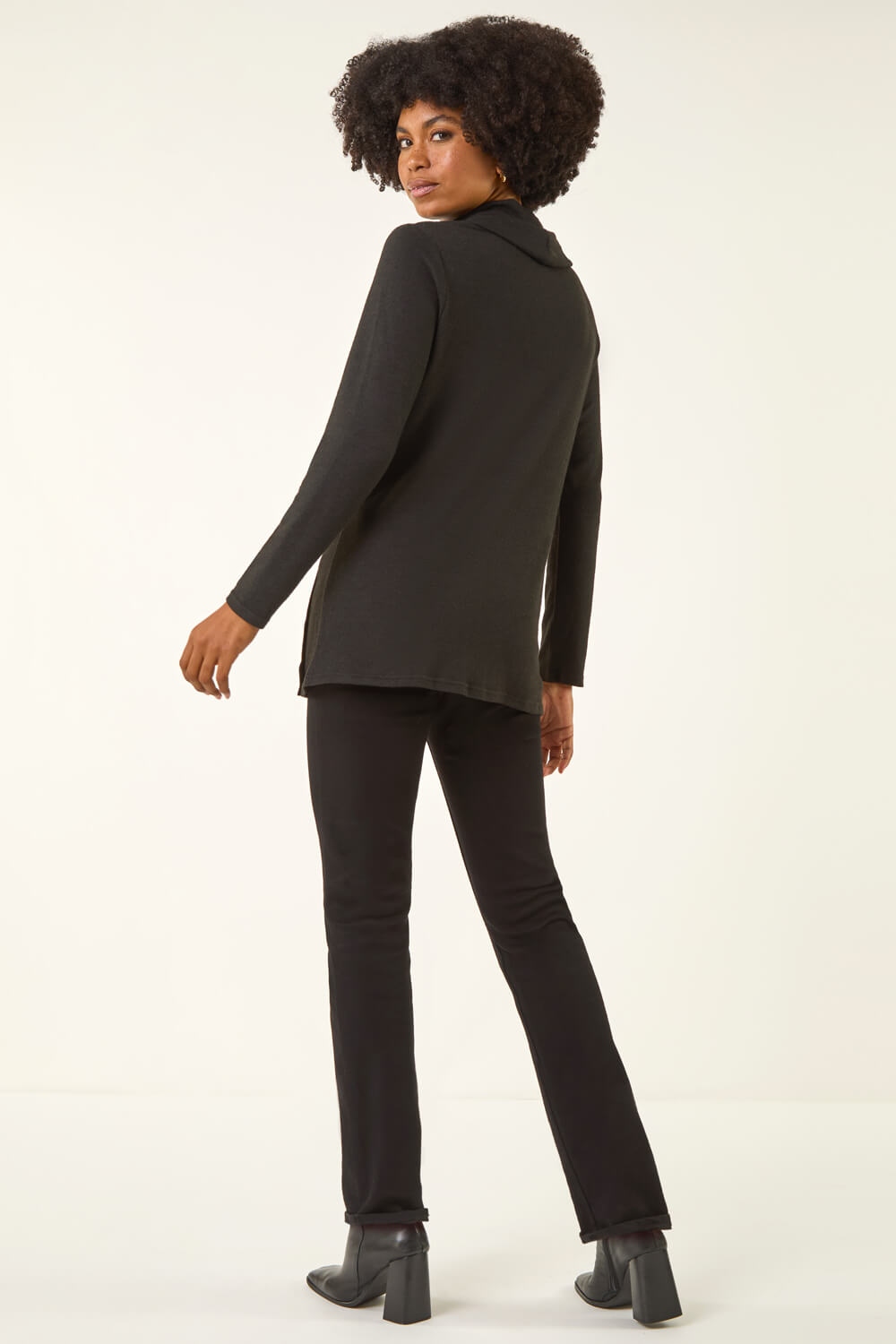 Black Cowl Neck Buttoned Top, Image 4 of 5