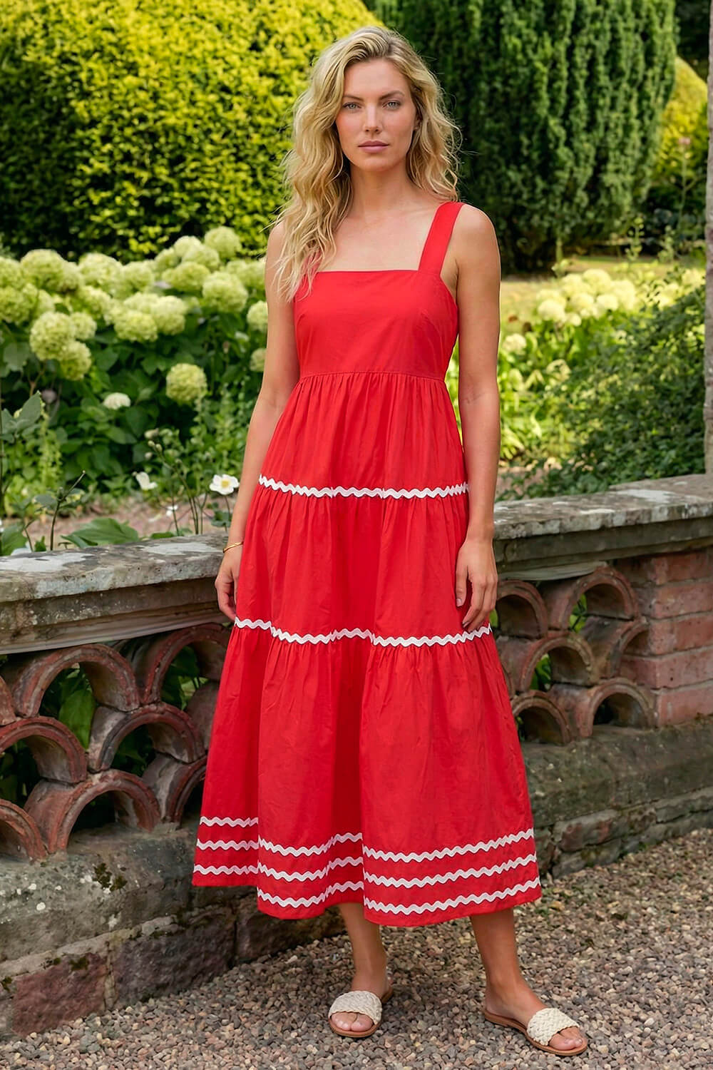 CORAL Ric Rac Tiered Midi Dress, Image 1 of 4