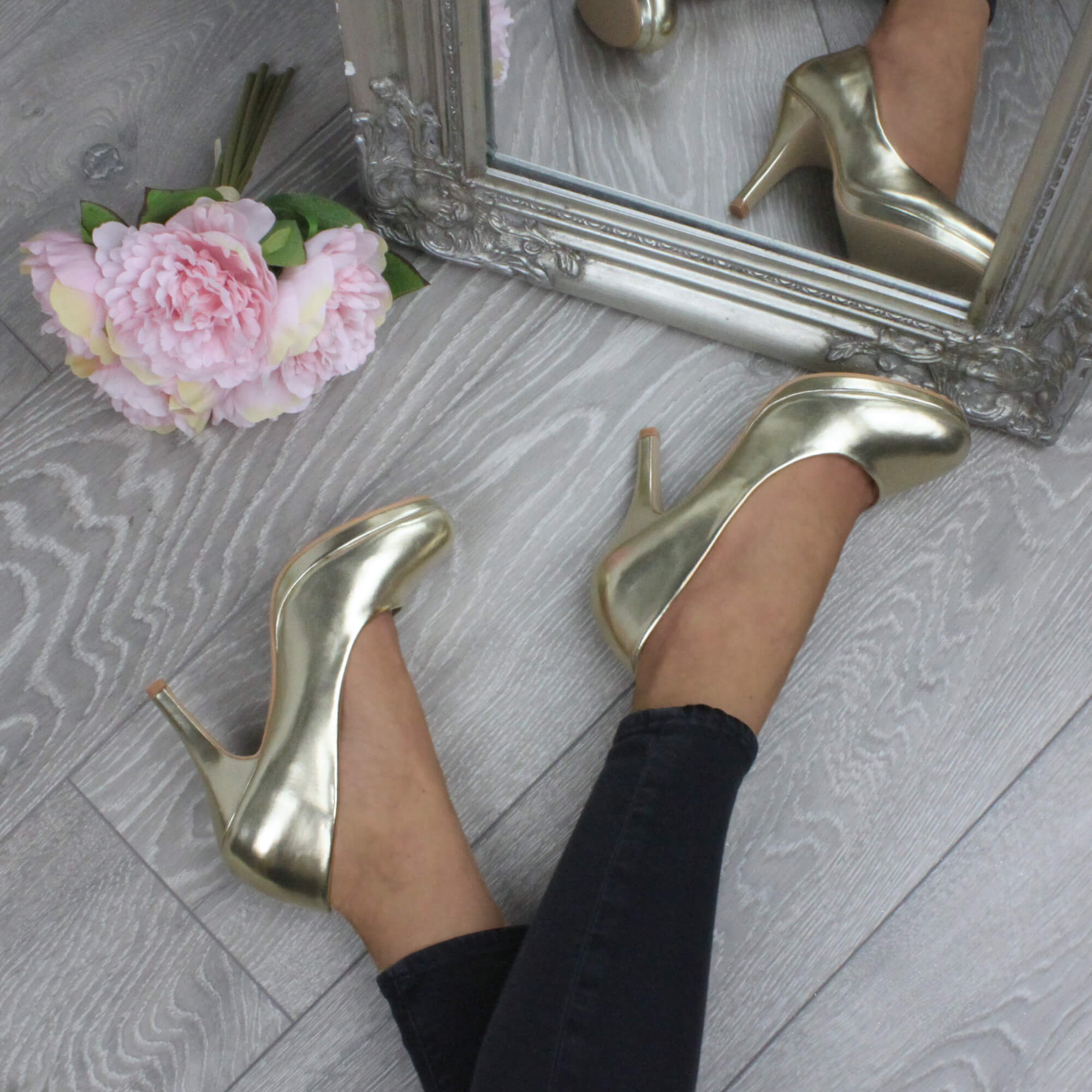 Gold AJVANI Gold High Heel Court Shoes, Image 5 of 6