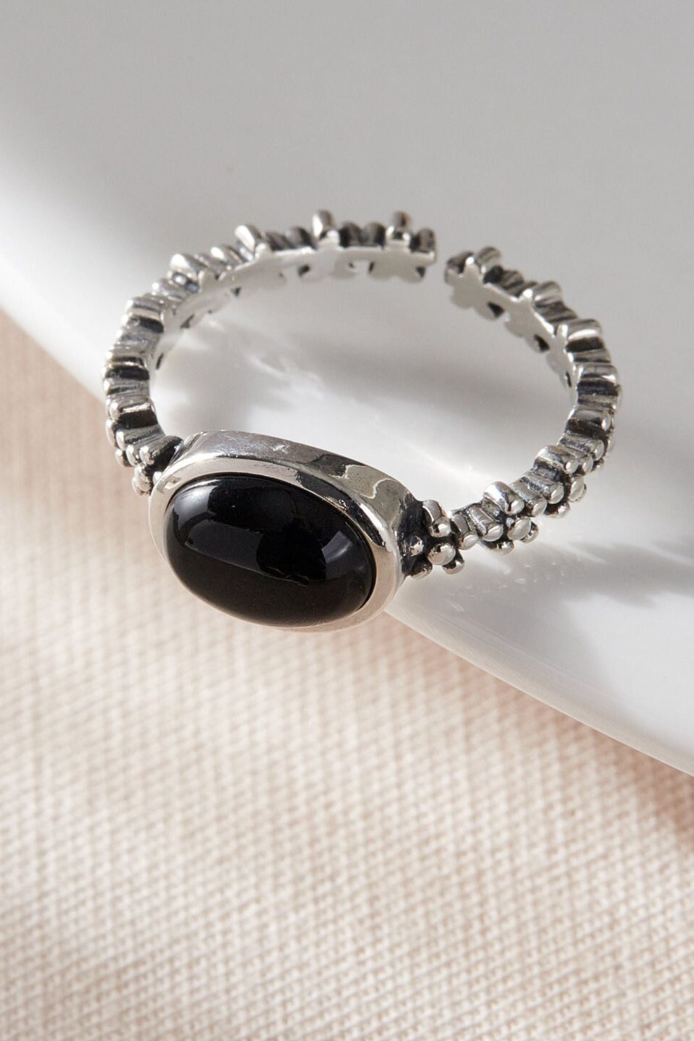 Silver Sterling Silver Black Zirconia Floral Ring, Image 3 of 4