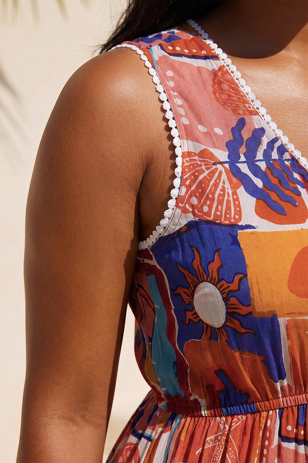 Red Curve Postcard Print V-Neck Maxi Dress, Image 5 of 4