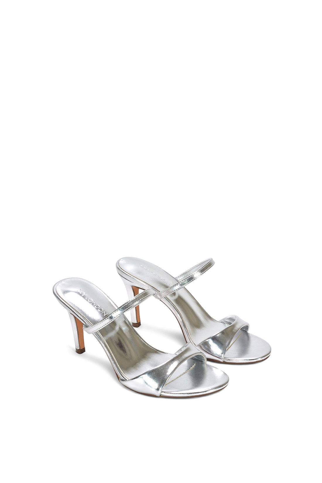 Silver 'Kay' Slip On Stiletto Heel Mules With Open Toe, Image 5 of 6