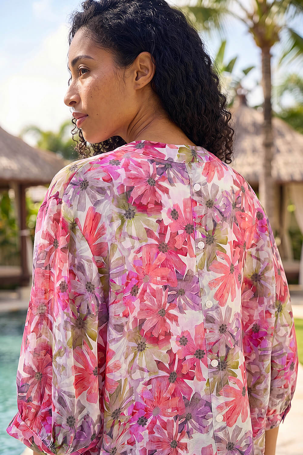 Purple Floral Print V-Neck Blouse, Image 5 of 4