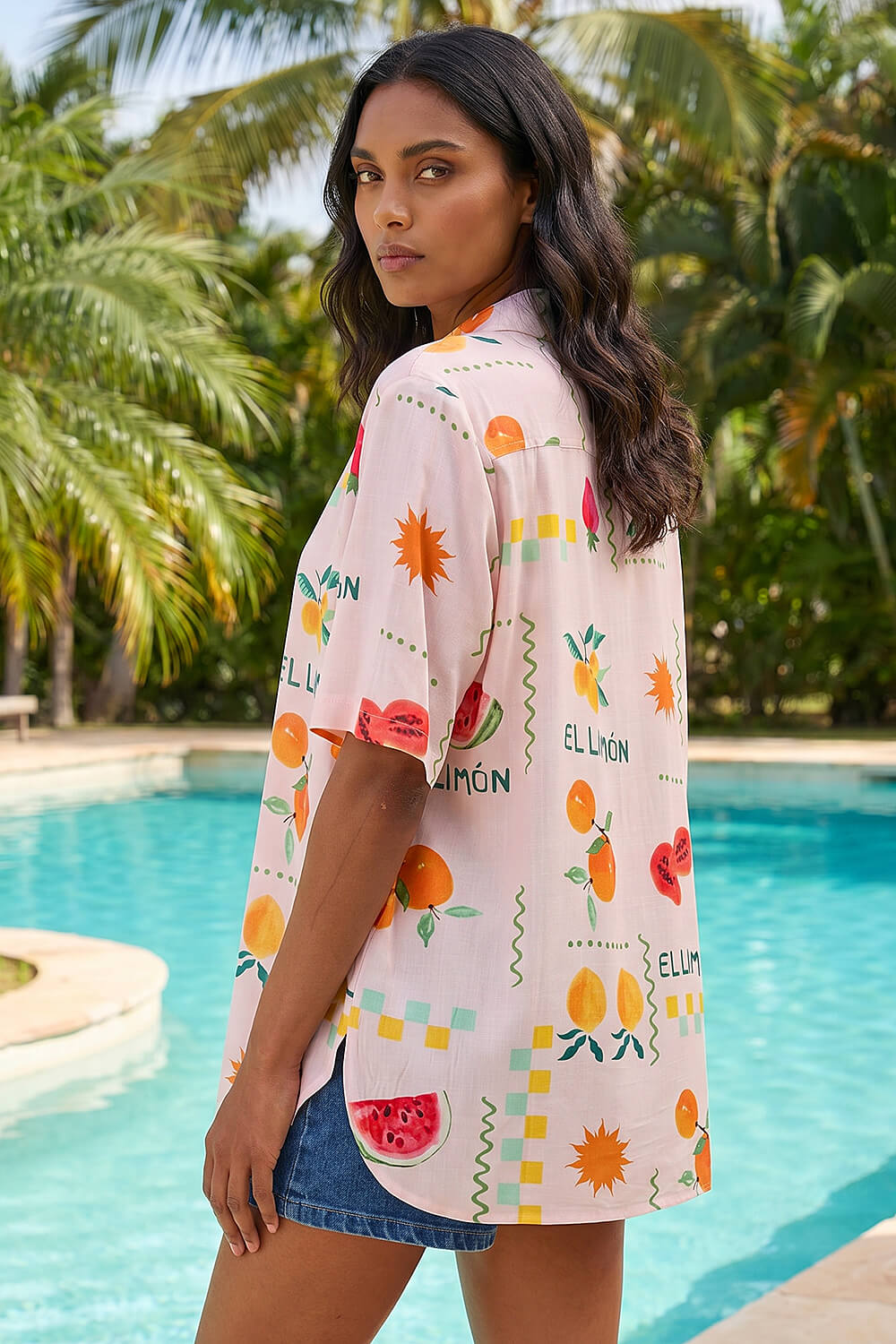Light Pink Fruit Print Collared Shirt, Image 3 of 4
