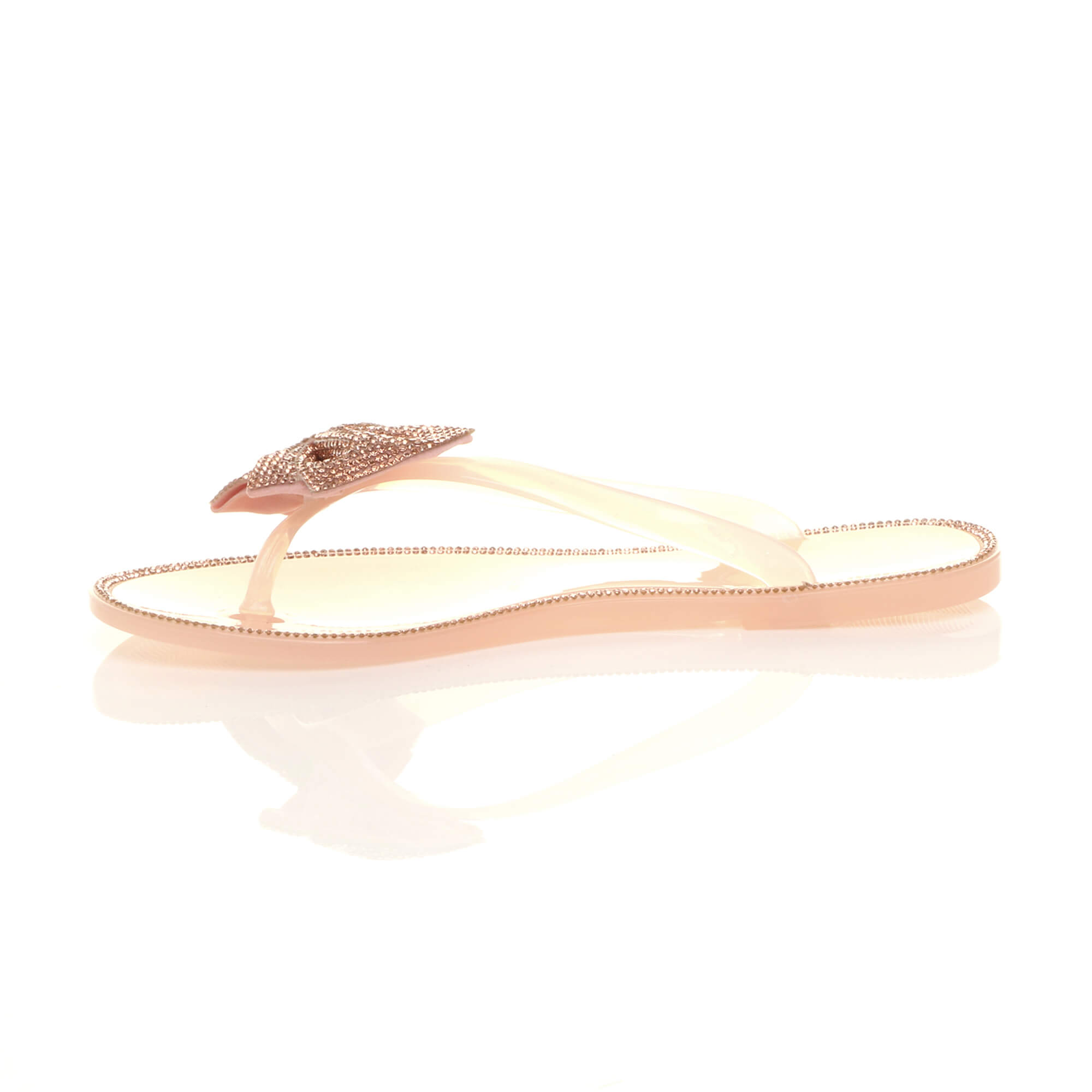 Rose Gold Diamante Bow Toe Post Jelly Sandals Flip Flops, Image 3 of 5