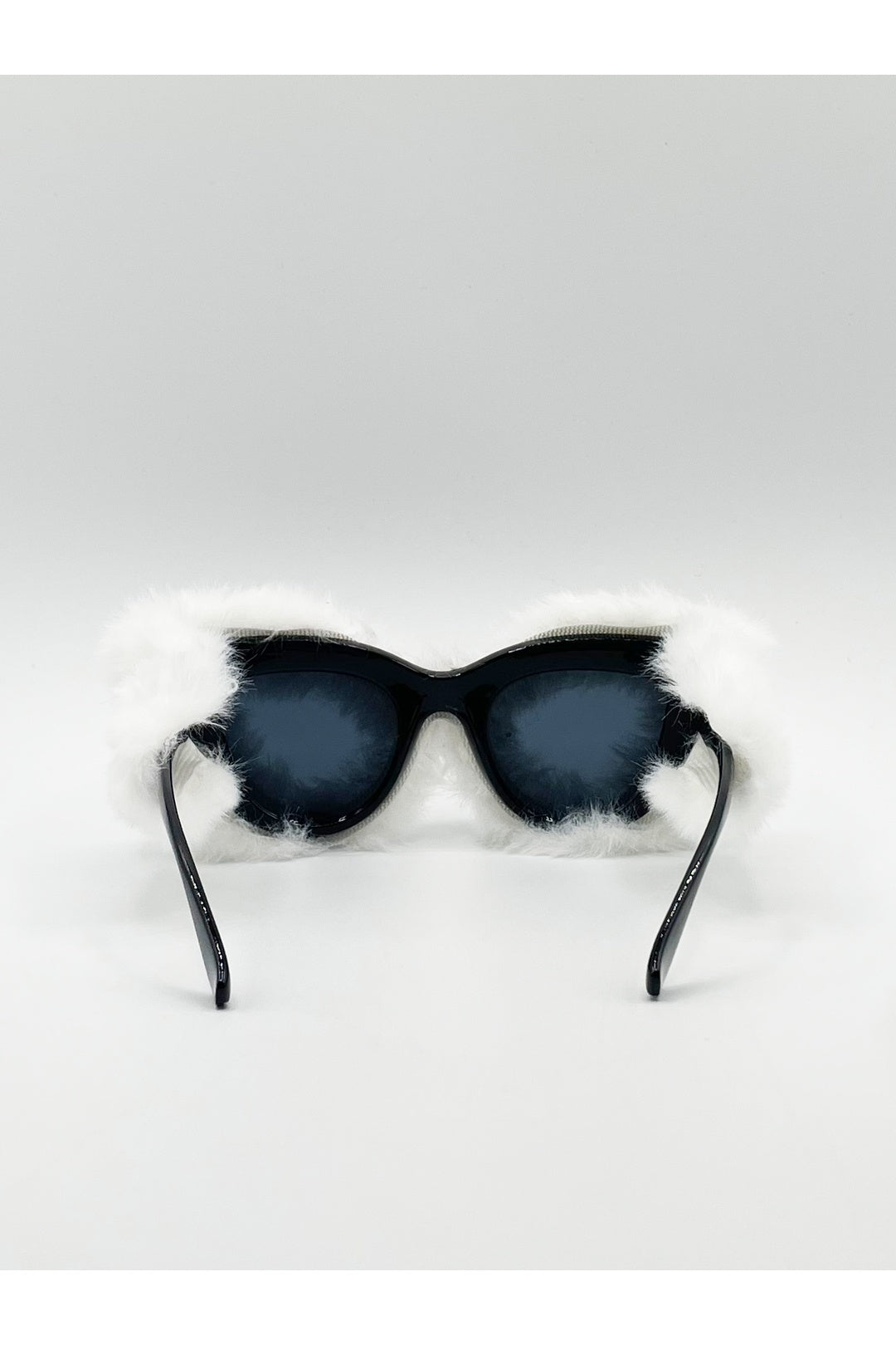 White Faux Fur Cateye Sunglasses with Multicoloured Gems, Image 5 of 6