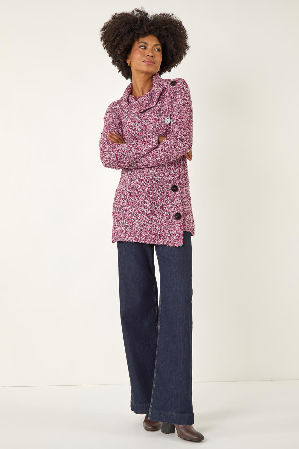 Red Roll Neck Button Detail Jumper, Image 3 of 5