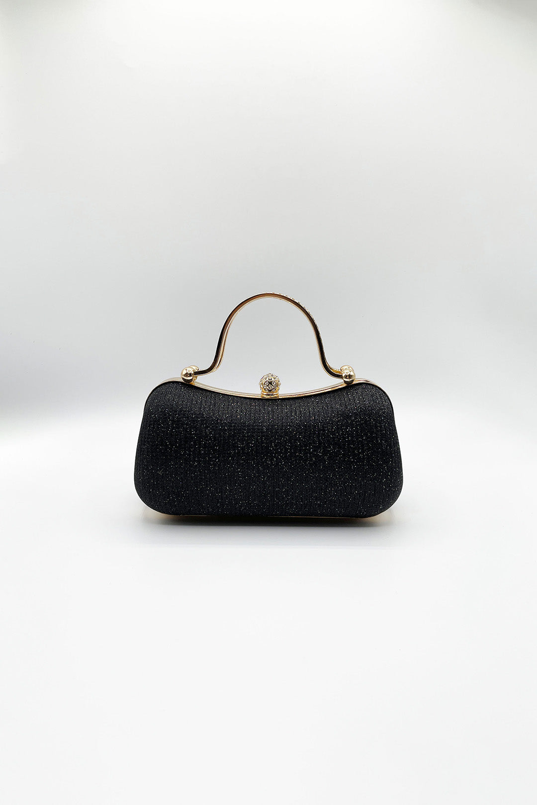 Black Diamonte Handle Glitter Clutch Bag with Chain Strap, Image 4 of 5