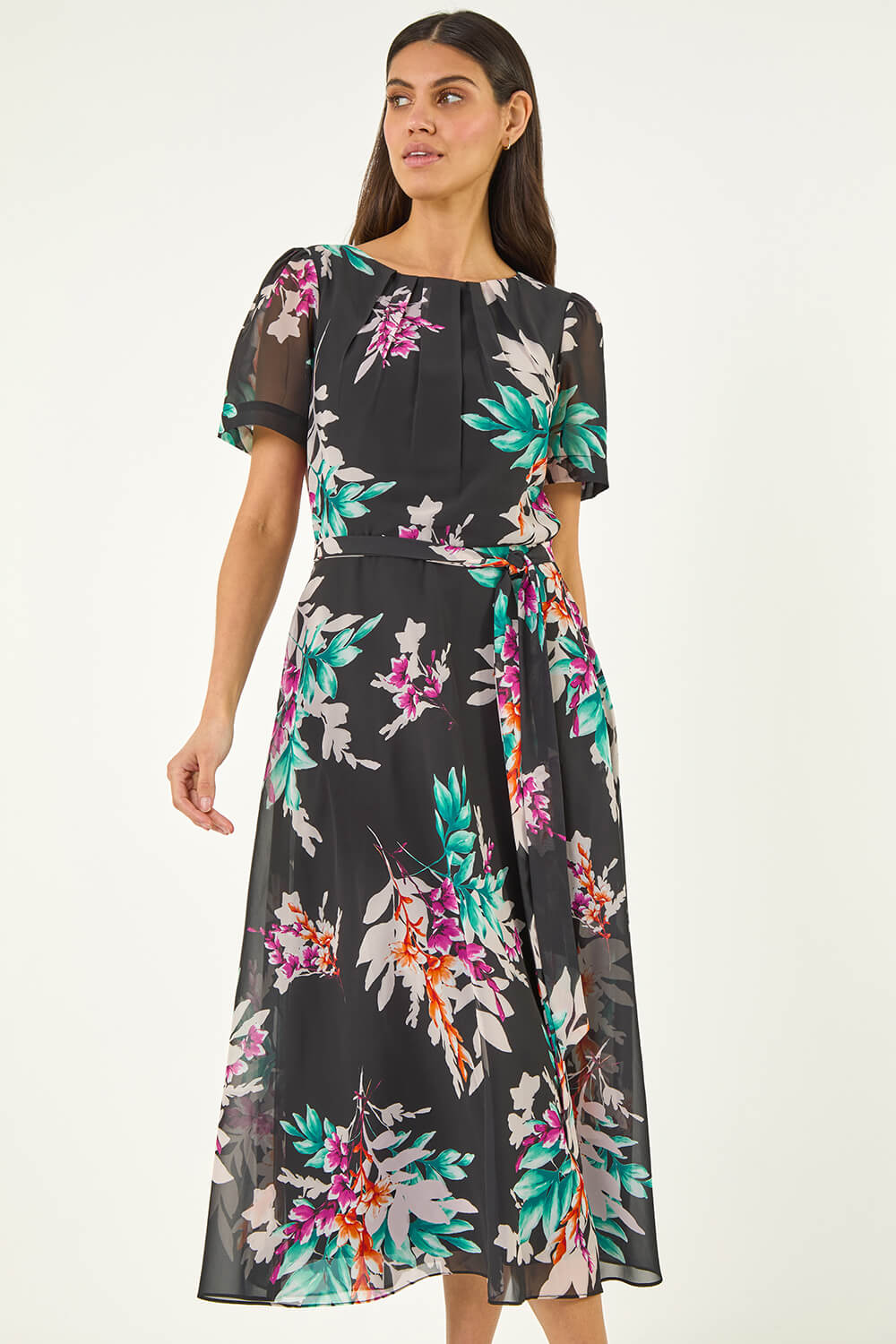chinese dress ladies Cherry Blossom Floral Print Halter Neck Midi Dress