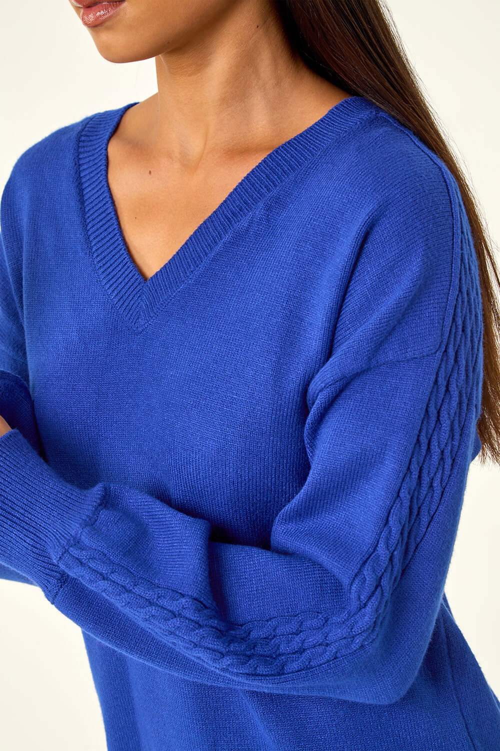 Royal Blue Petite Contrast Sleeve Knit Jumper, Image 6 of 5
