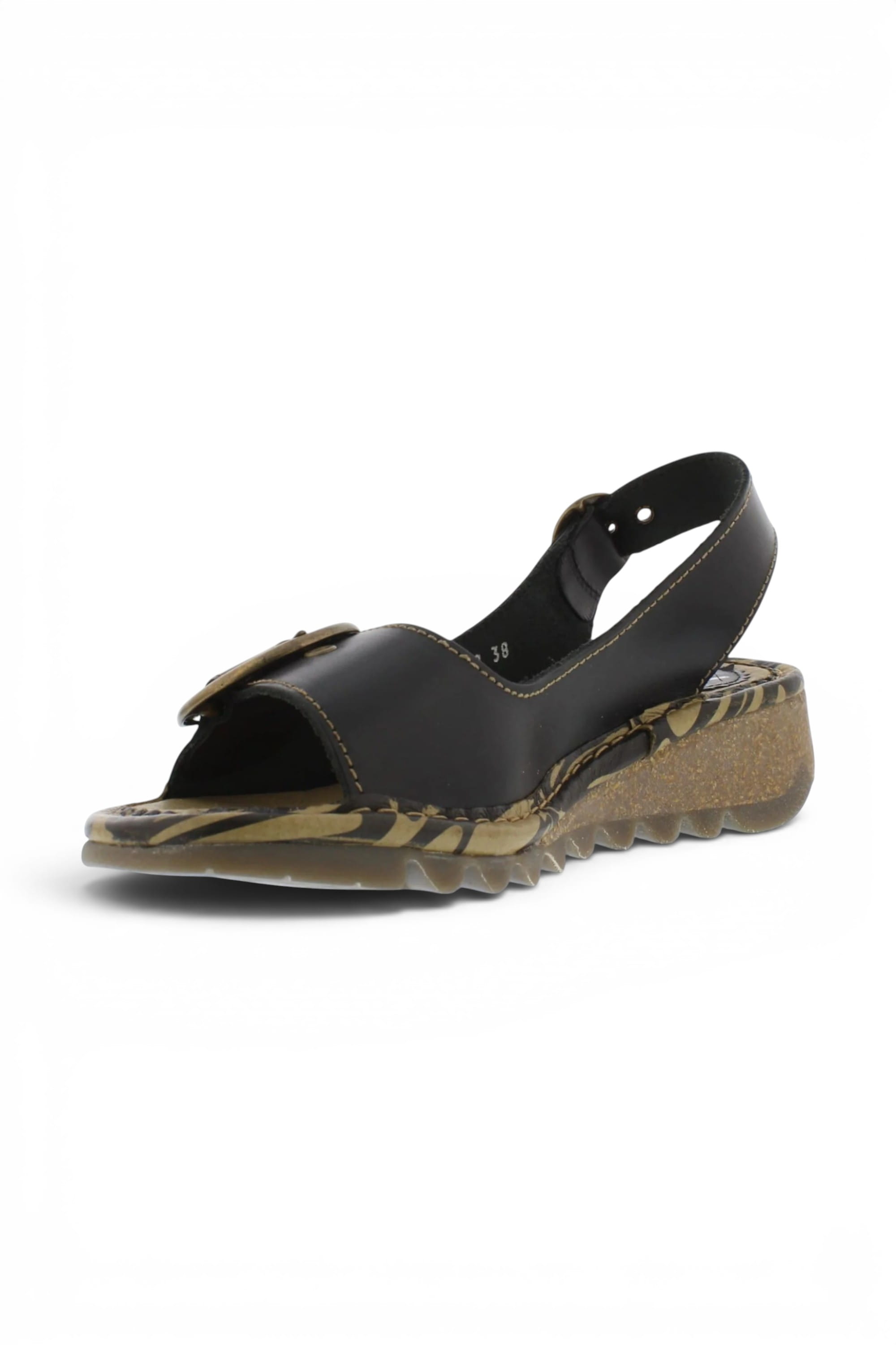 Black Womens Comfort Wedge Sandals-TRAM723FLY, Image 4 of 7