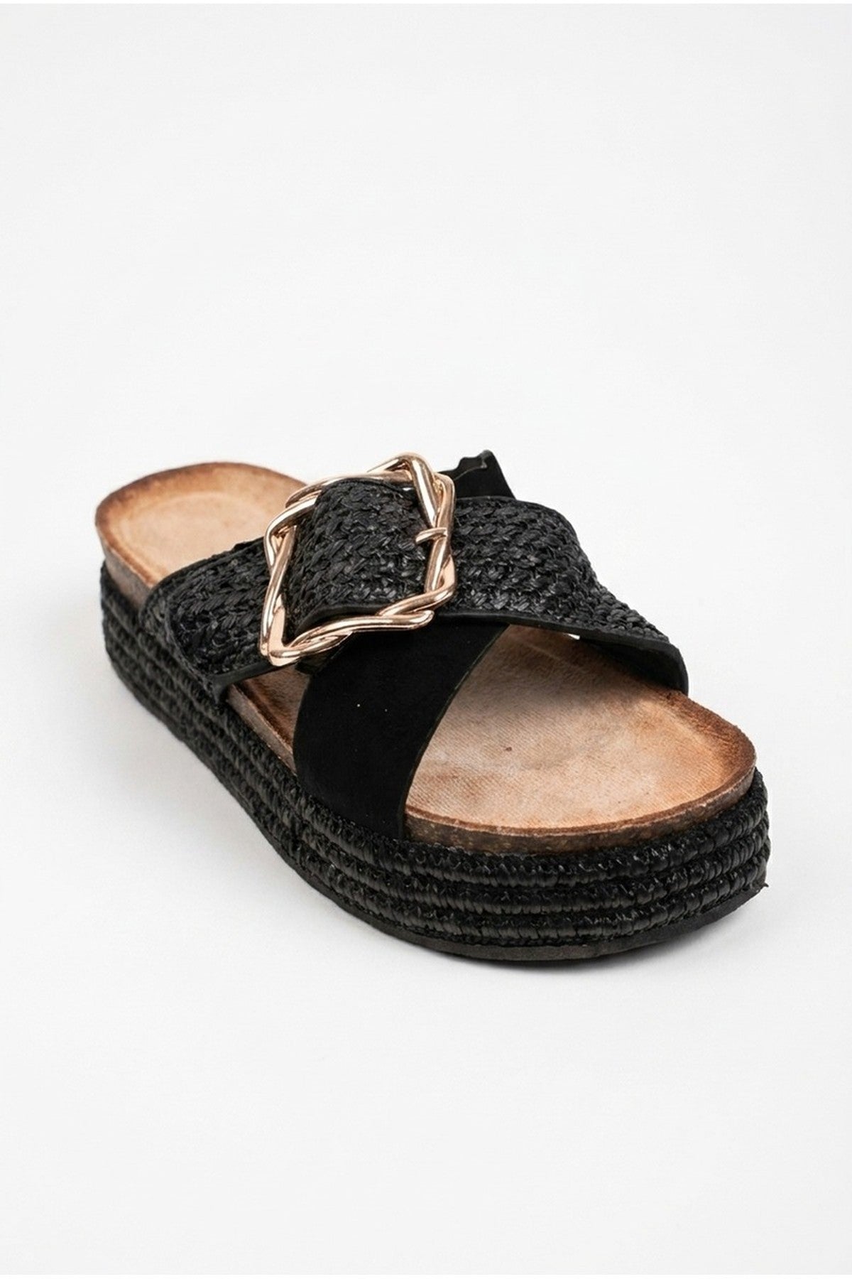 Black Lucia Womens Woven Buckle Platform Sandals, Image 4 of 5