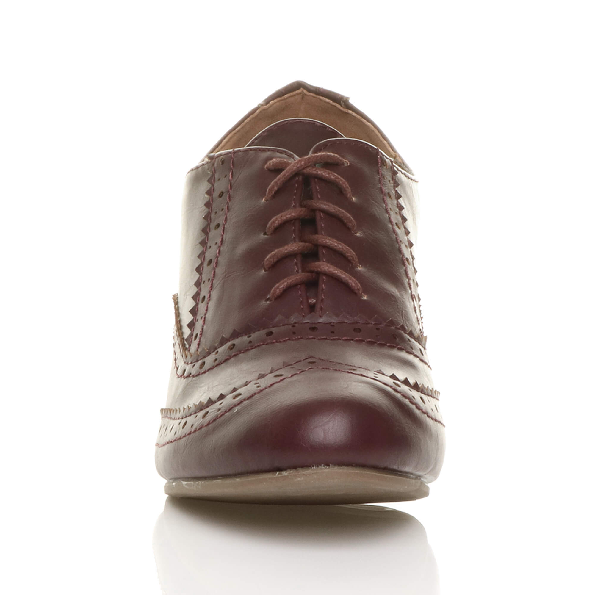 Burgundy AJVANI Burgundy Mid Heel Brogue Ankle Boots Shoe Boots, Image 5 of 5