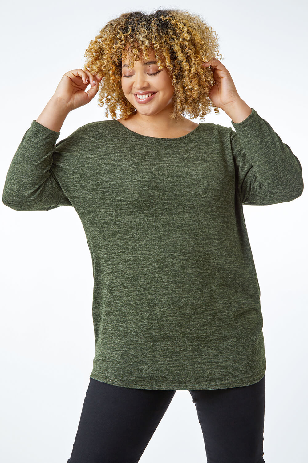 Khaki Curve Soft Knit Jersey Top, Image 3 of 5