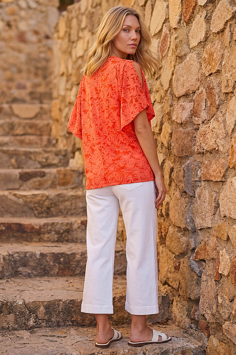 Orange Burnout Print Jersey Stretch Top, Image 4 of 4