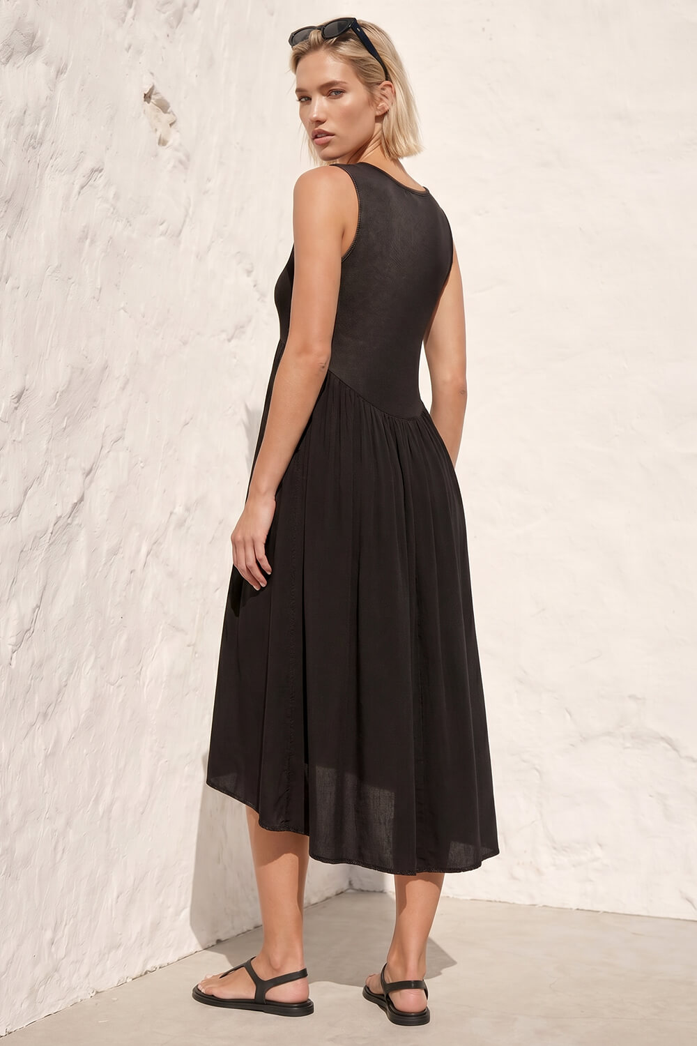Black Ribbed Stretch Midi Dress, Image 4 of 4