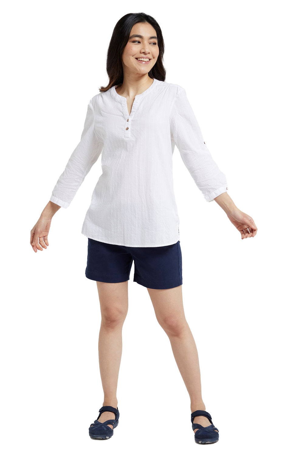 White Petra Relaxed Fit 3/4 Sleeve Shirt, Image 3 of 3