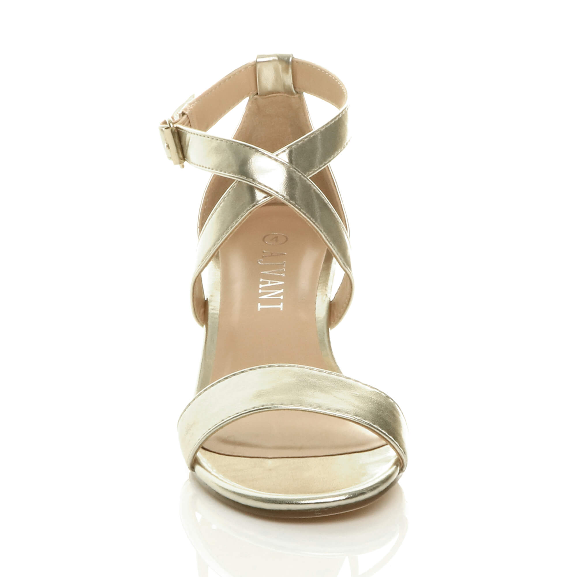 Gold AJVANI Gold Mid Block Heel Crossed Straps Sandals, Image 6 of 6