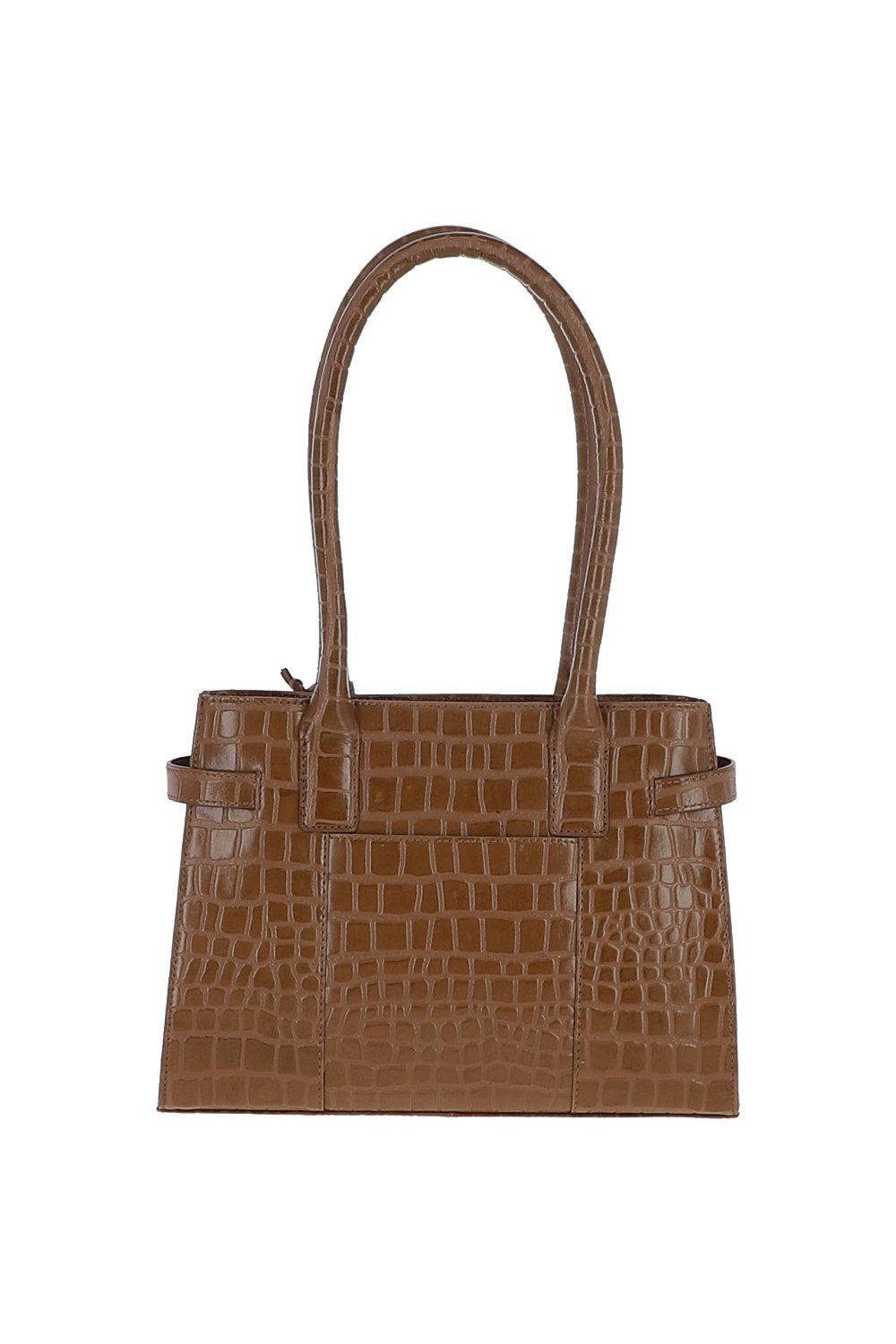 Tan Two Section Croc Print Real Leather Tote Bag, Image 3 of 3