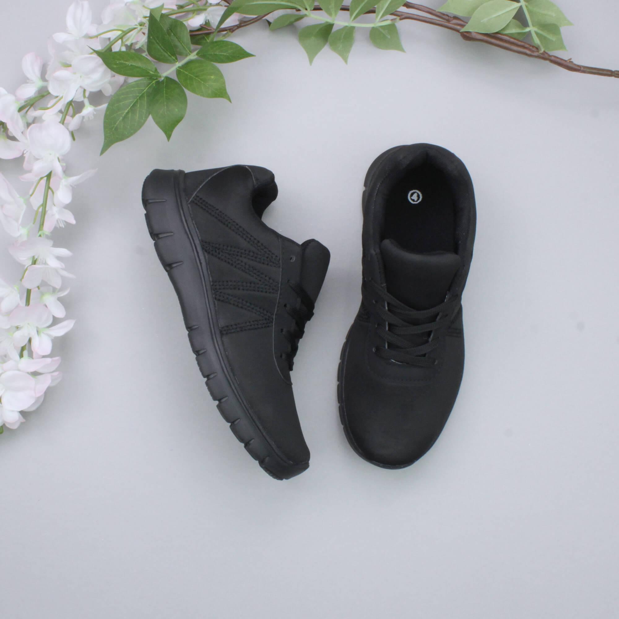 Black AJVANI Black Lace Up Memory Foam Trainers, Image 4 of 6