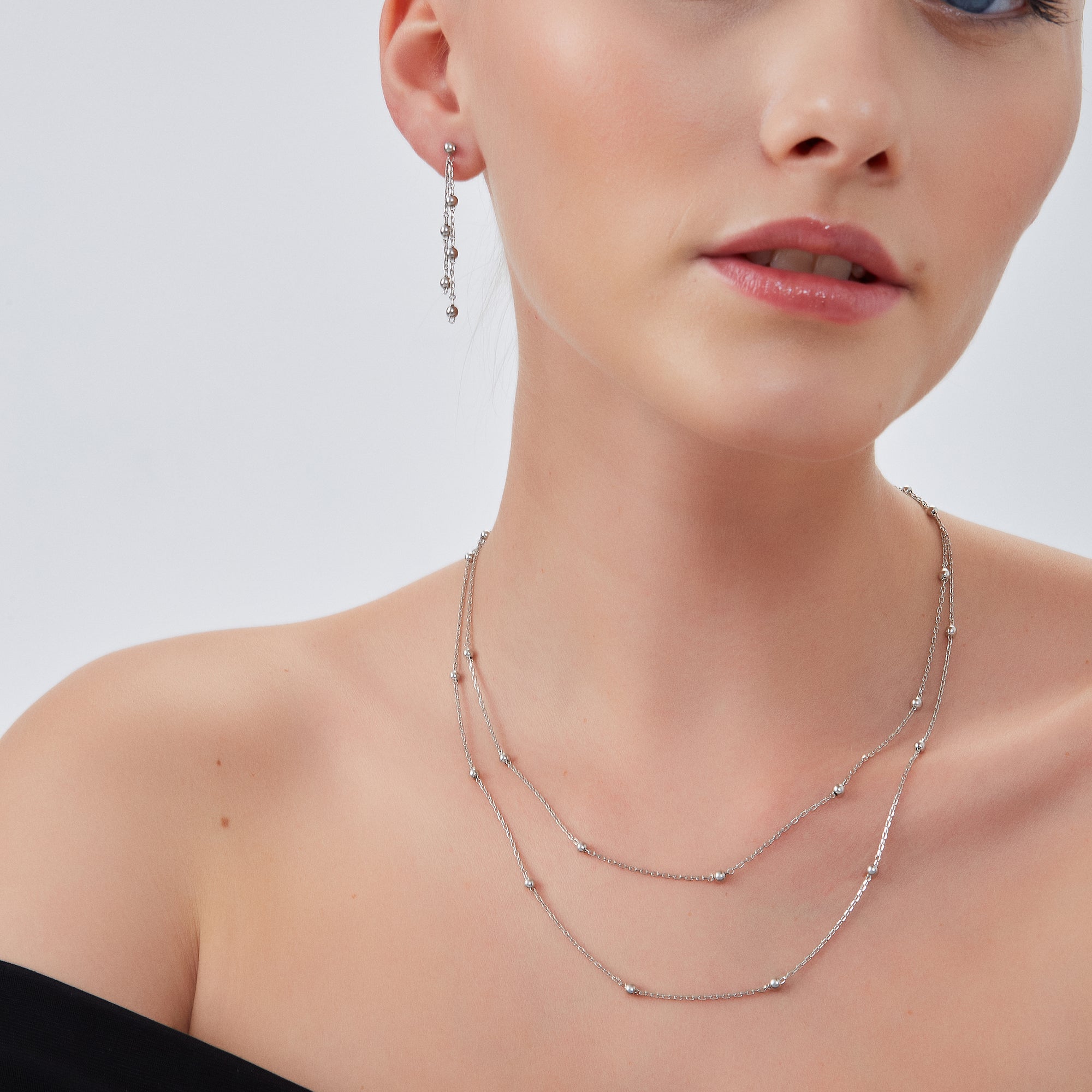 Silver Dorissa Multicolour Sterling Silver Beaded Double Necklace, Image 2 of 4