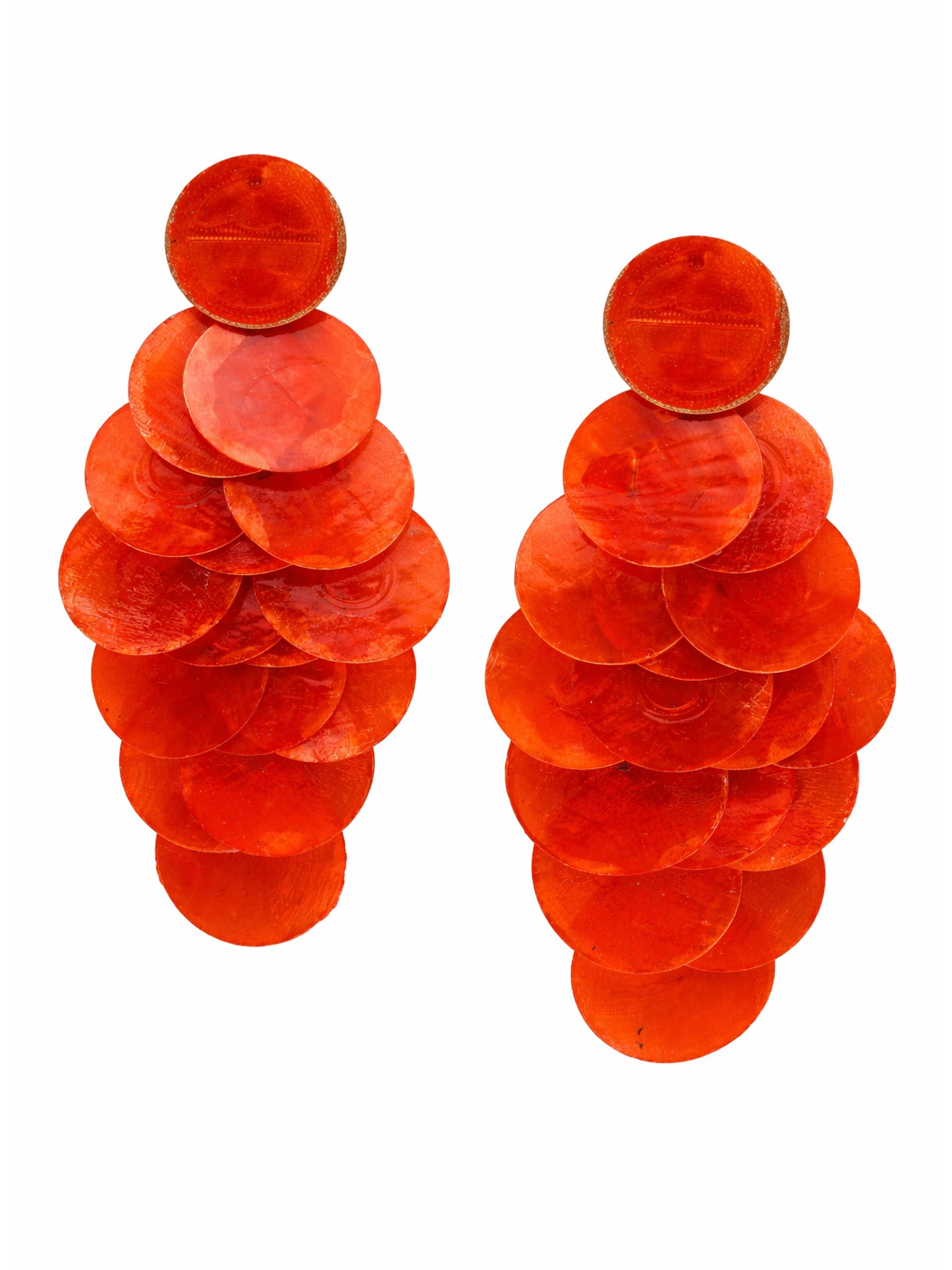 Orange Natural Shell Disc Cascade Drop Earrings