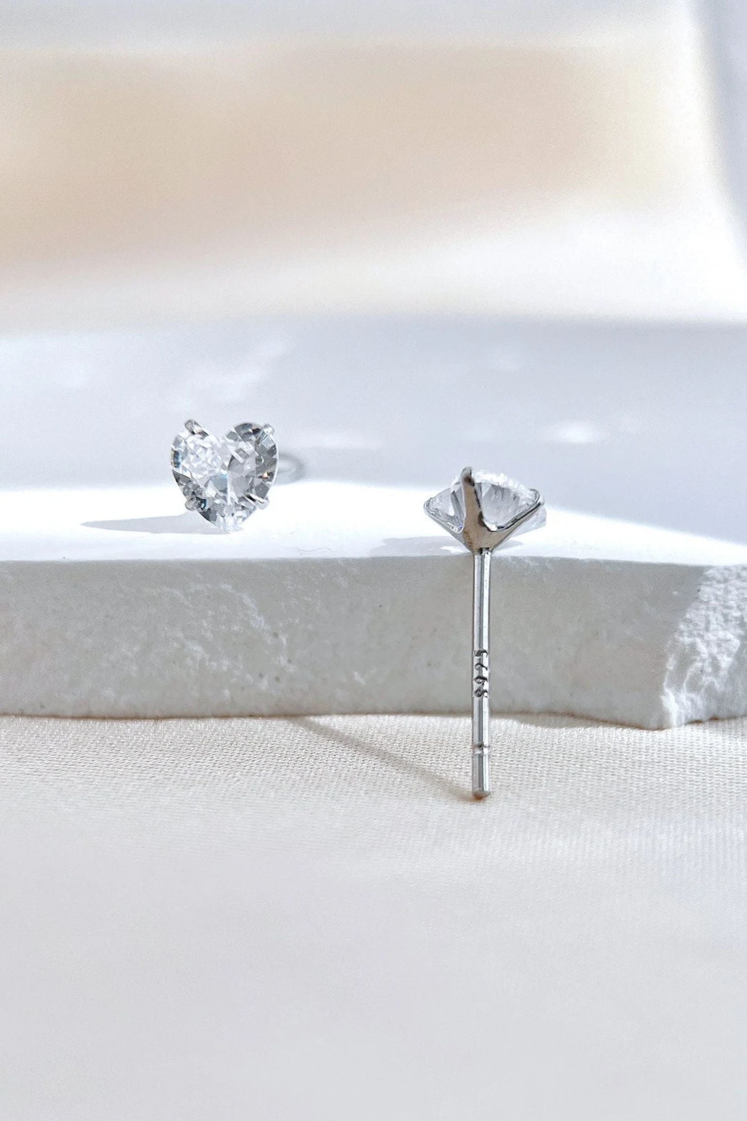 Silver Sterling Silver CZ Crystal Heart Studs, Image 3 of 3