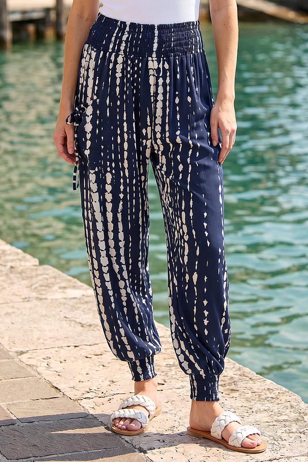 Navy Tie Dye Print Hareem Jogger, Image 3 of 4