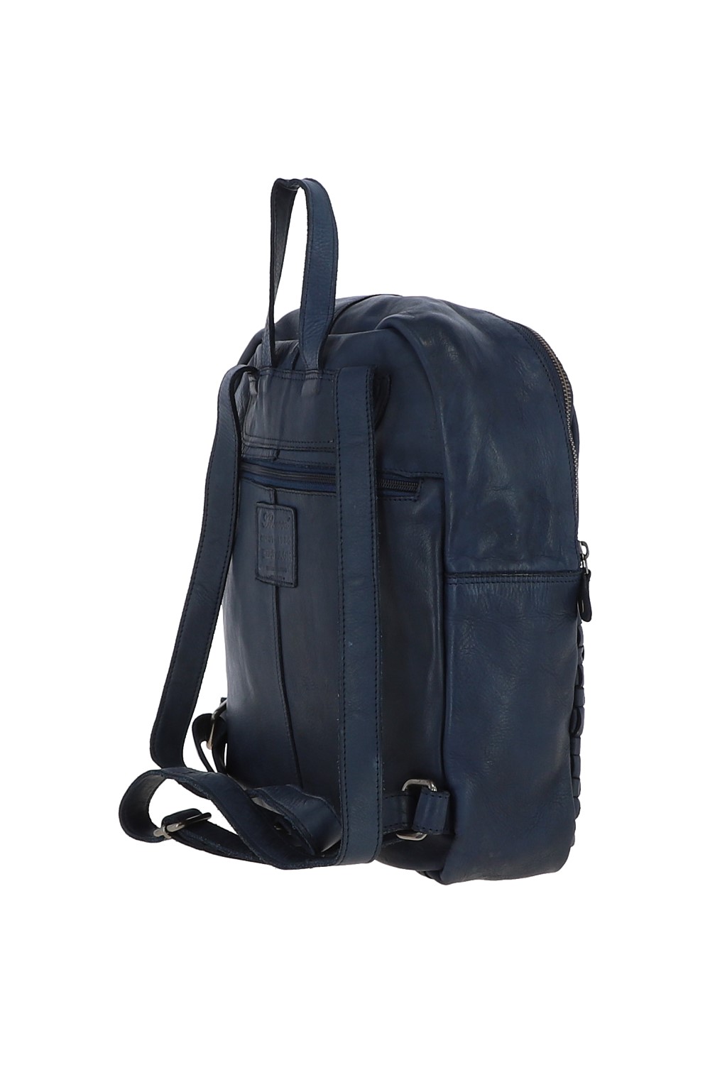 Navy 'Senza Tempo' Woven Leather Vintage Wash Backpack, Image 4 of 4