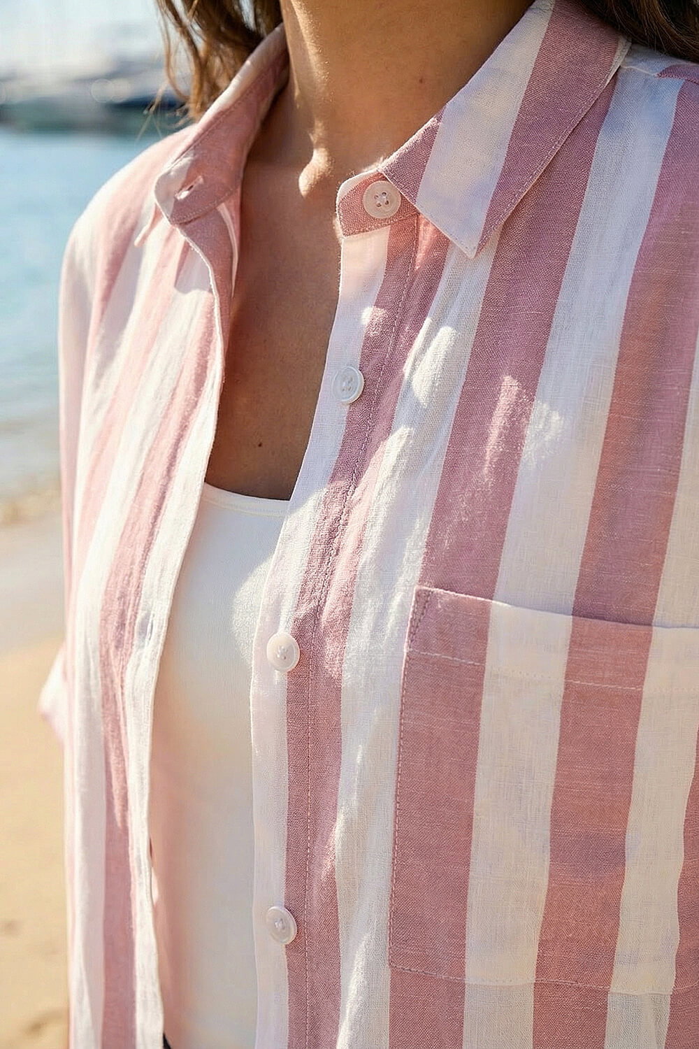 Light Pink Stripe Print Buttoned Shirt, Image 5 of 4