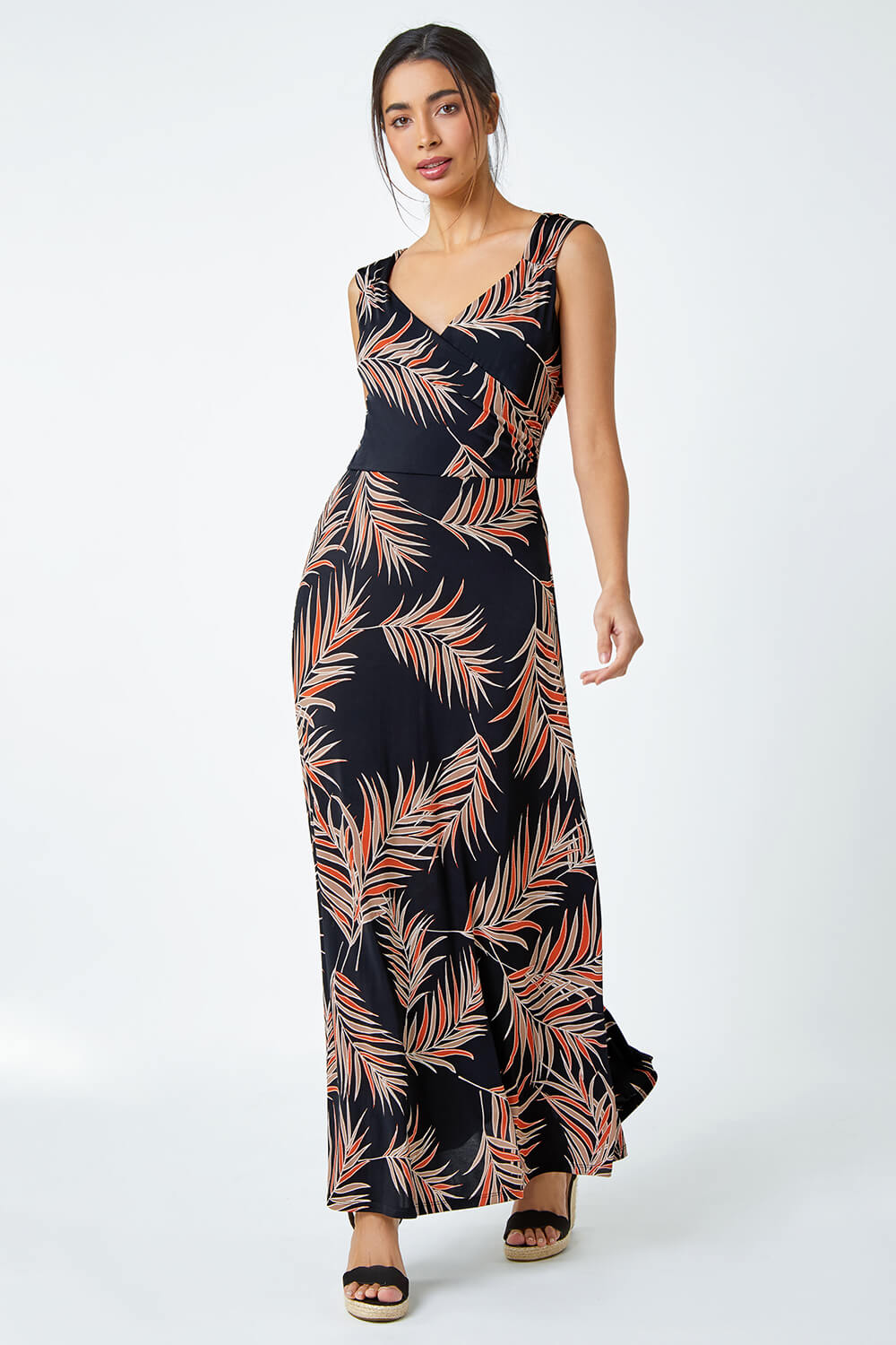 Rust Tropical Puff Print Wrap Maxi Dress, Image 3 of 5