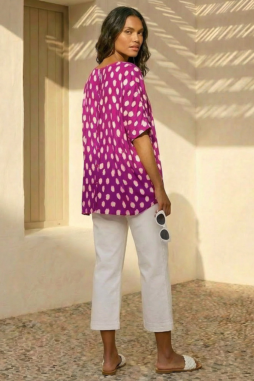 Magenta Polka Dot Button Back Top, Image 4 of 4