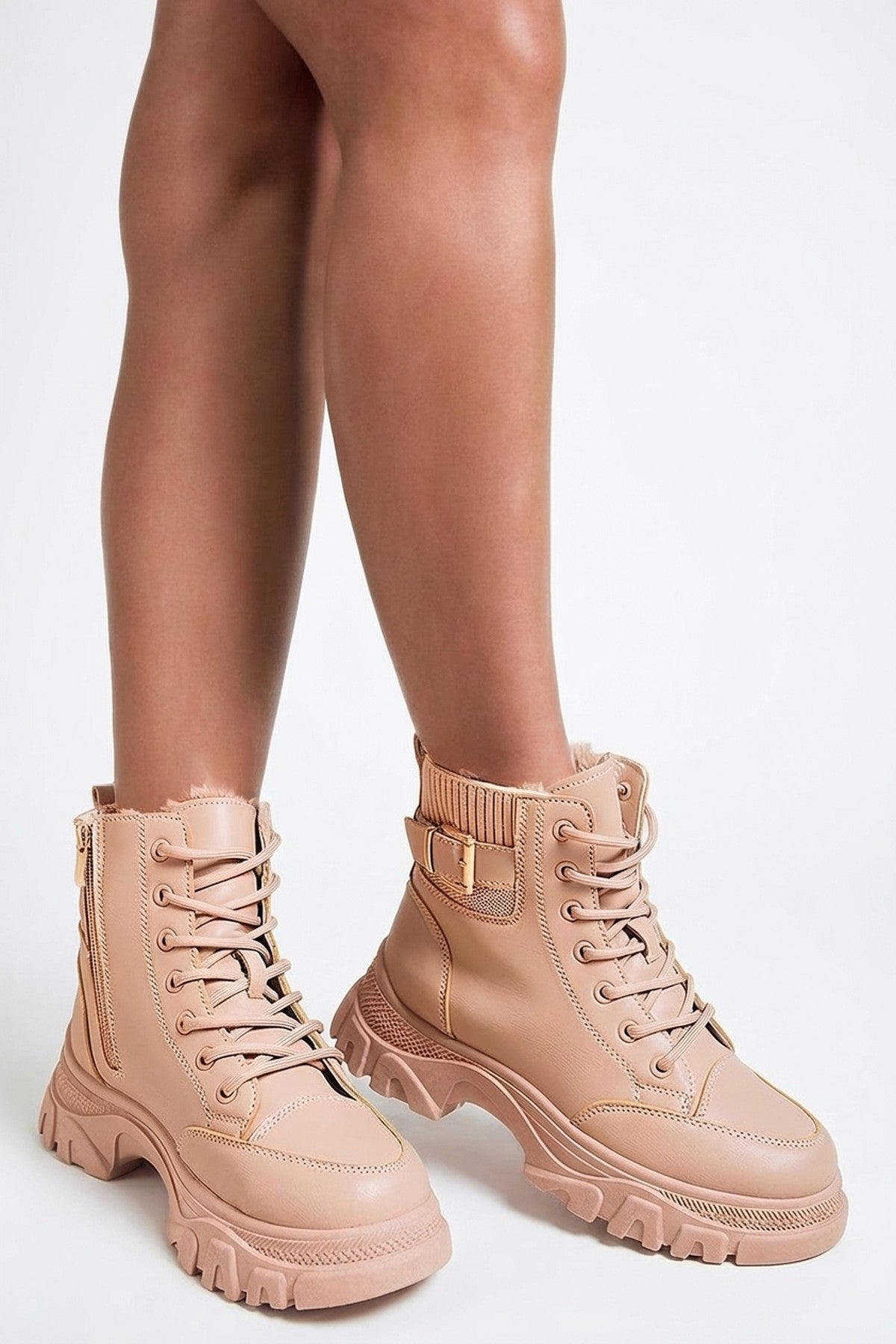Beige 3694 Beige Clarissa Chunky Lace Up Platform Ankle Boots, Image 5 of 8
