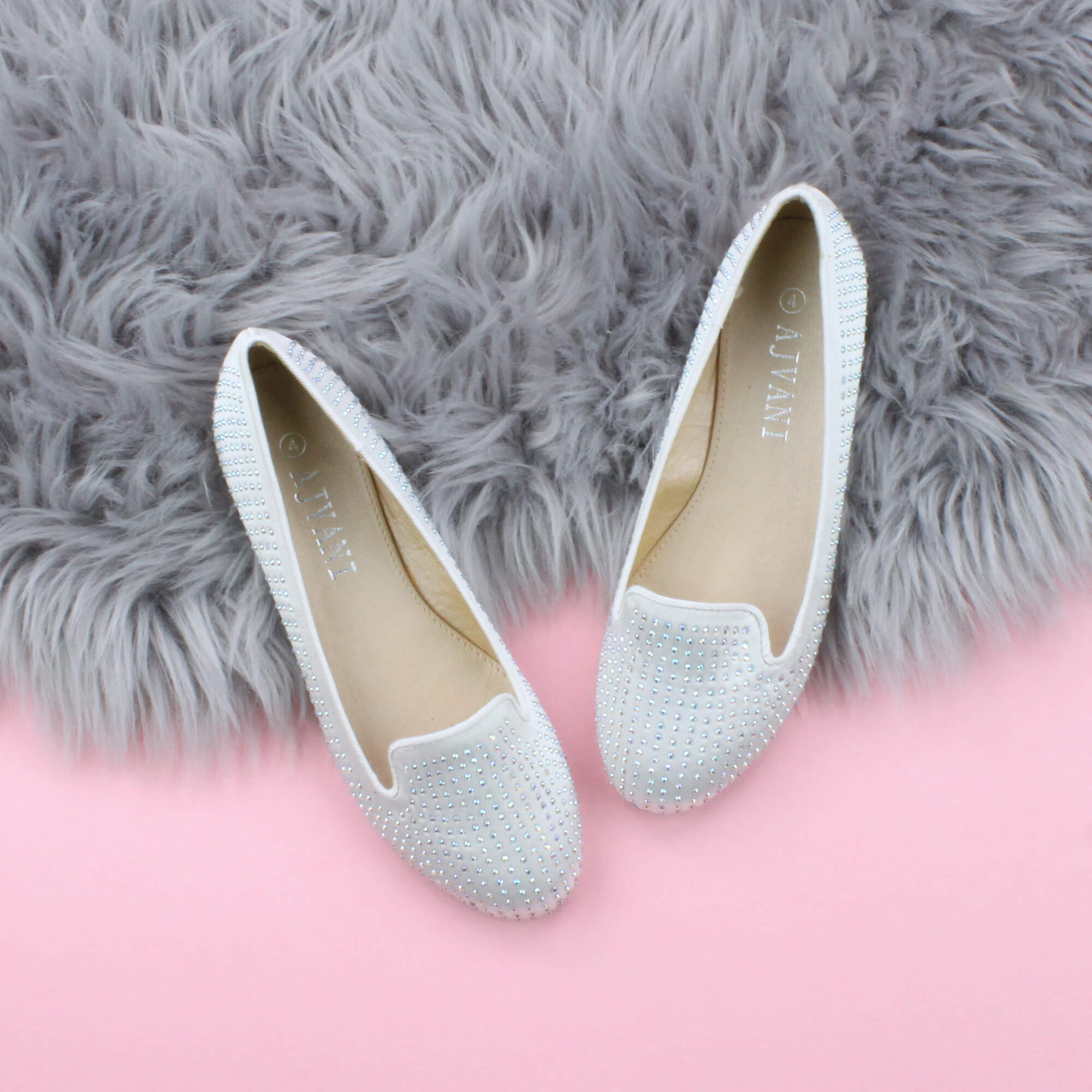 Ivory AJVANI Ivory Flat Diamante Loafers Ballet Pumps, Image 4 of 8