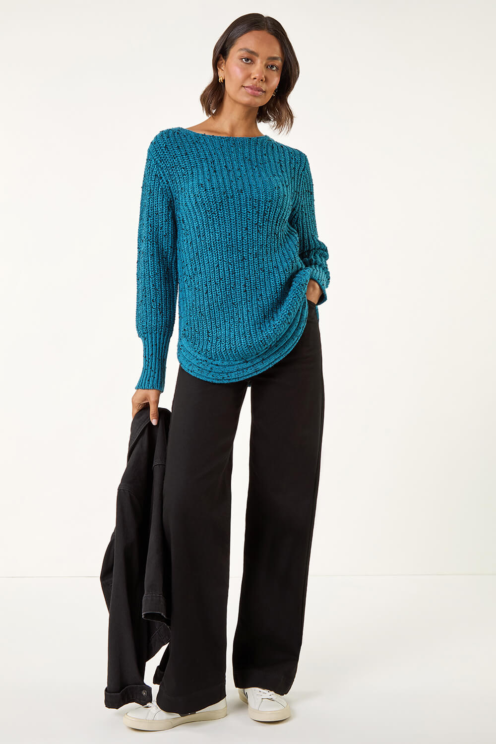 Blue Curved Hem Stitch Knit Jumper, Image 3 of 5