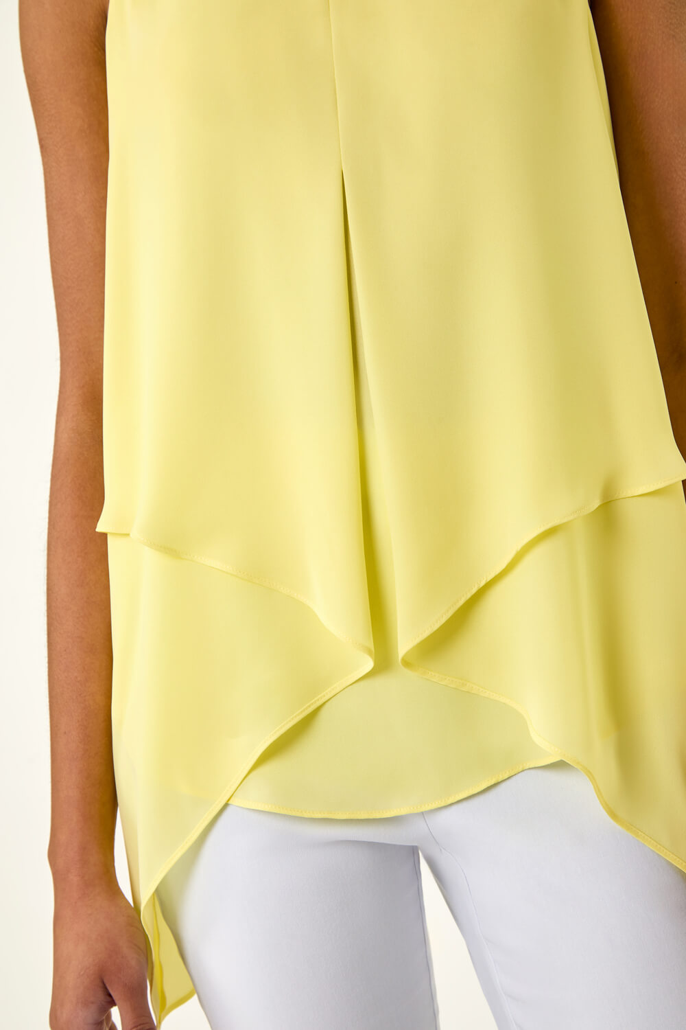 Light Yellow Asymmetric Sleeveless Vest Top, Image 6 of 5