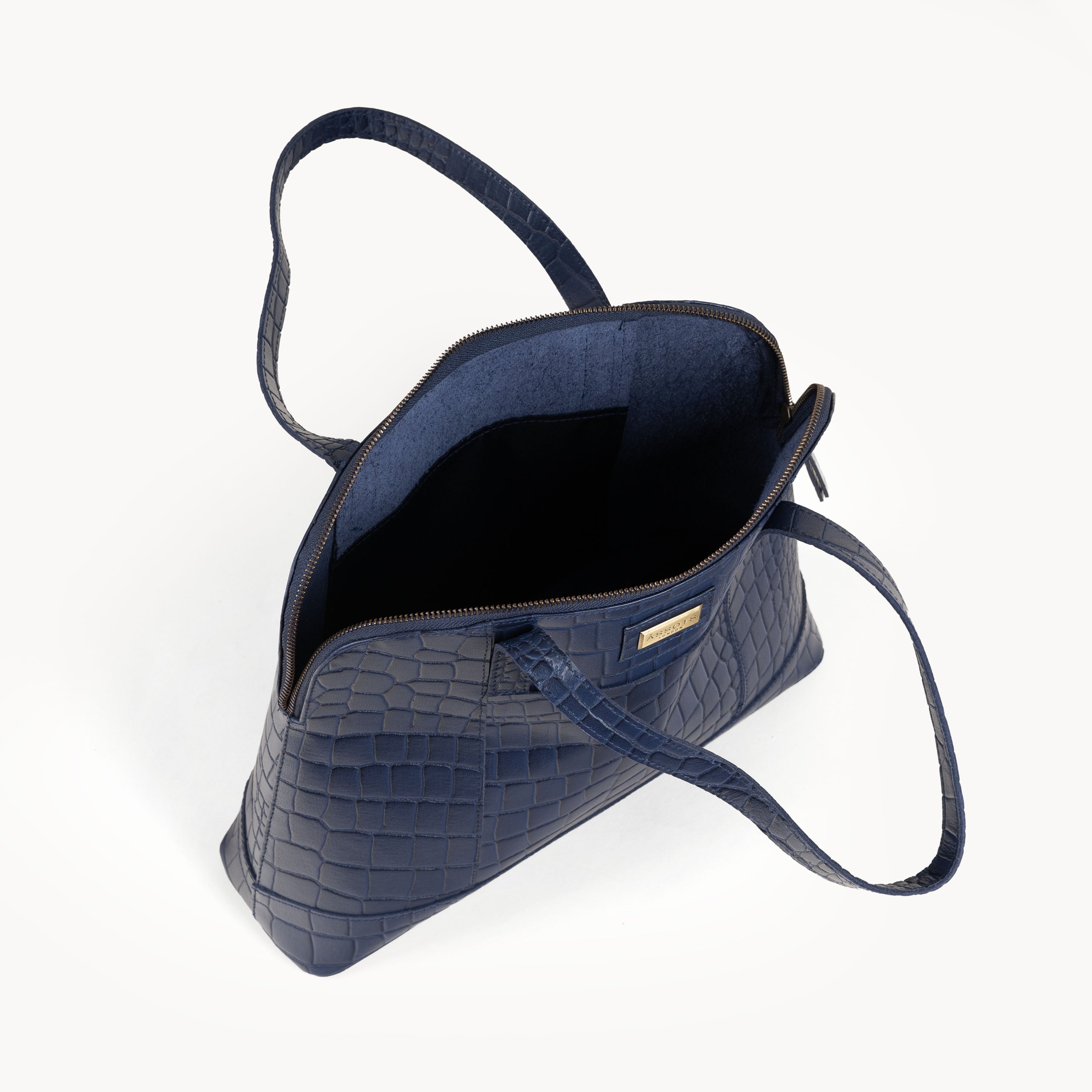 Navy 'EVA' Croc Embossed Real Leather Designer Unlined Tote Bag, Image 3 of 4