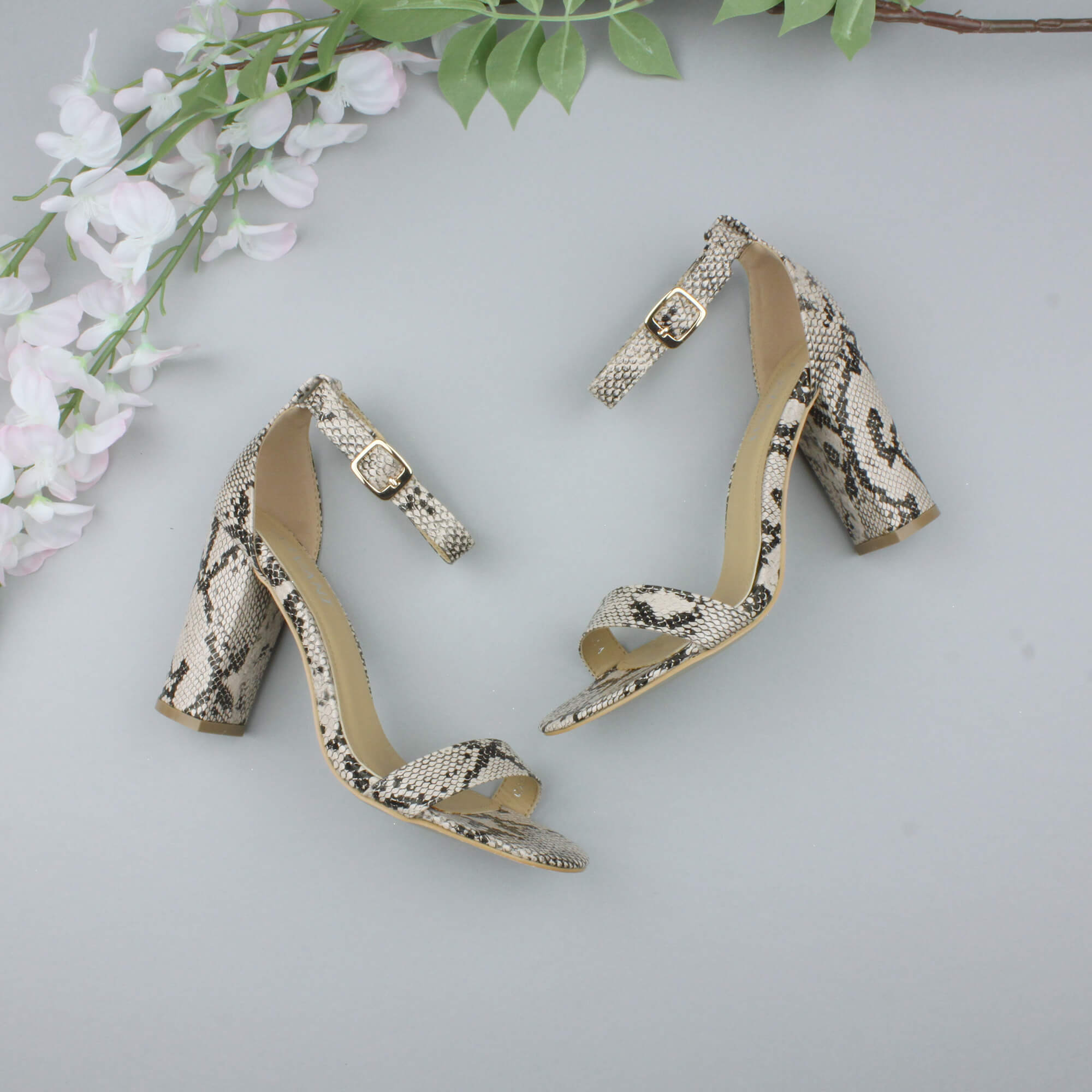 Beige AJVANI Beige High Block Heel Ankle Strap Sandals, Image 4 of 6