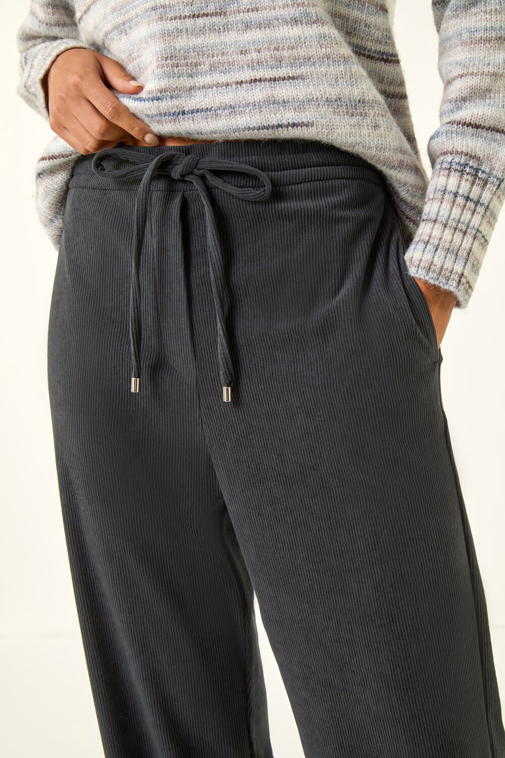 Grey Petite Cord Drawstring Trouser, Image 6 of 5