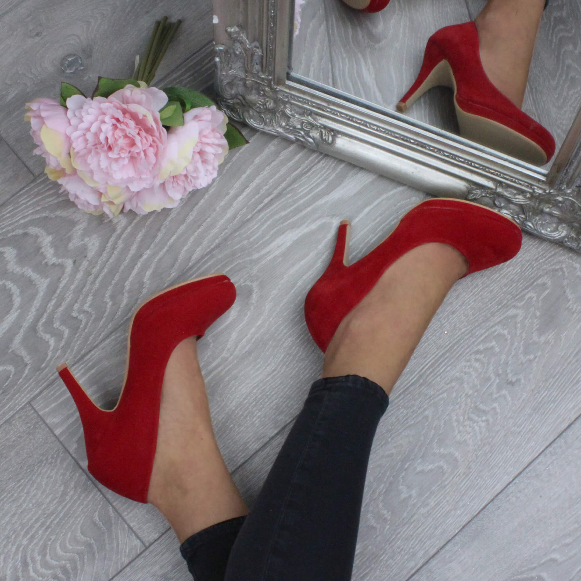 Red AJVANI Red Mid High Heel Court Shoes, Image 5 of 6