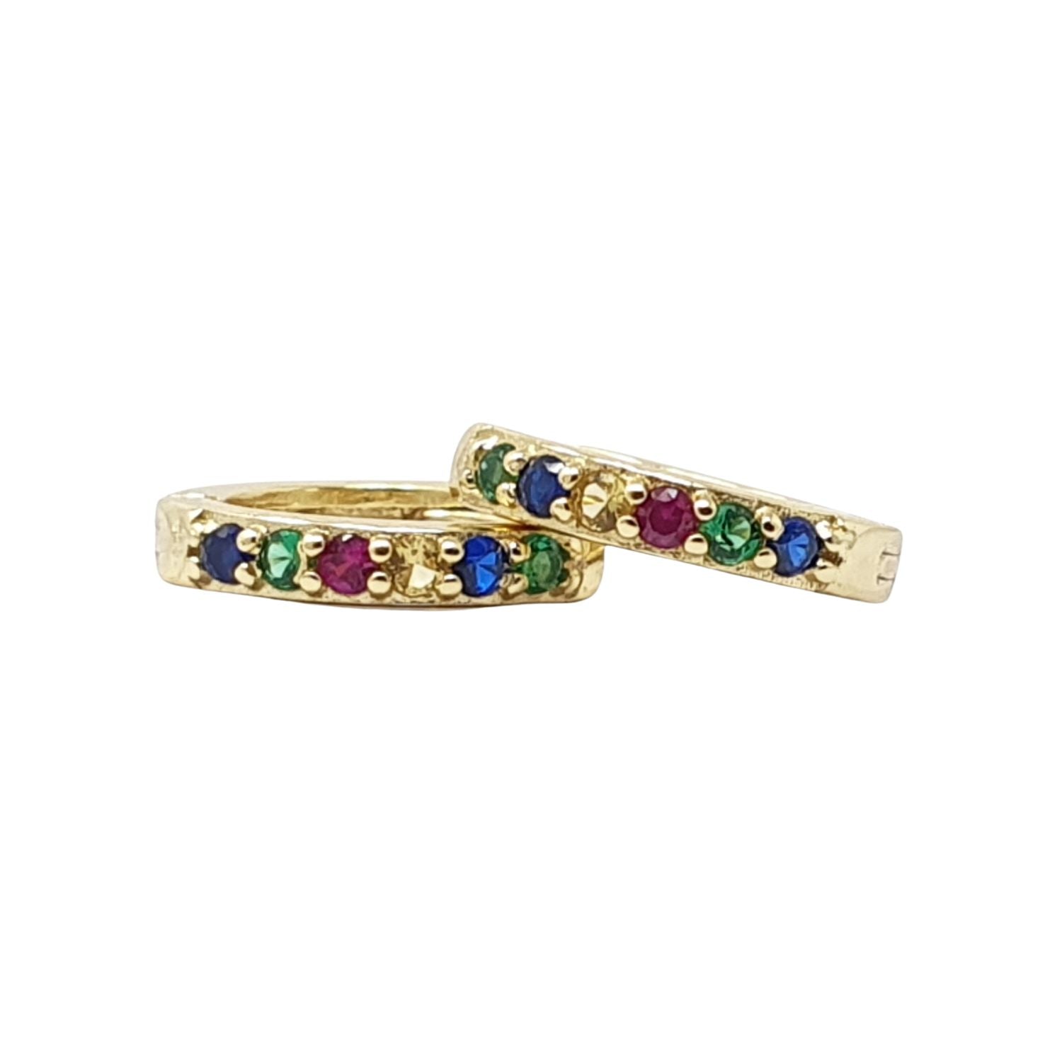 Multi Sapphire Emerald Citrine Ruby Gemstone Gold Plated Huggie Hoops