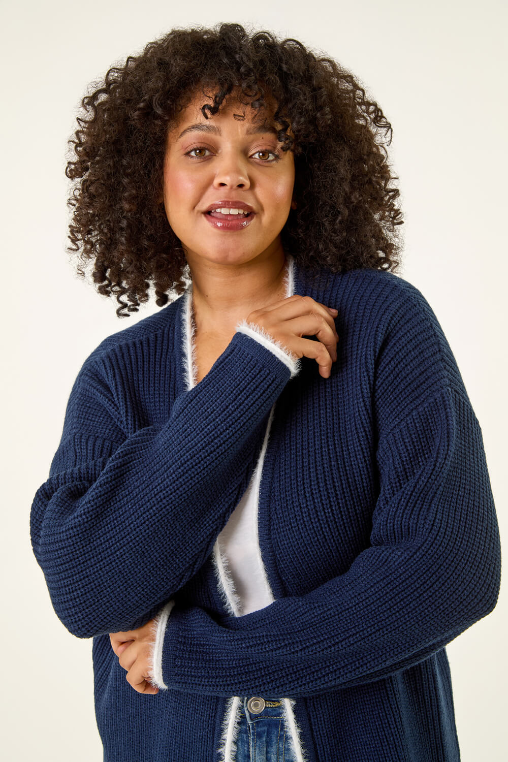 Navy Curve Longline Knit Cardigan, Image 5 of 5